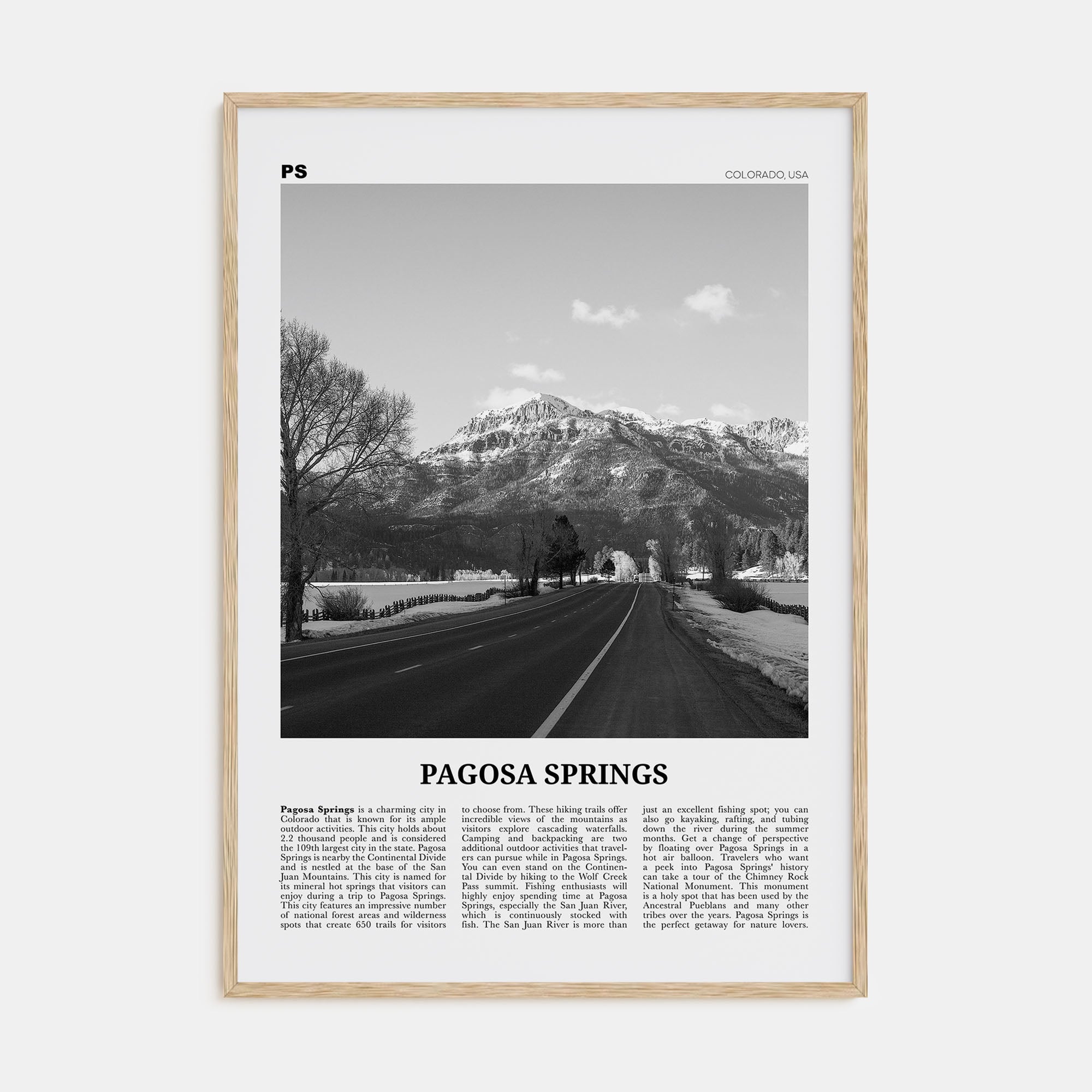 Pagosa Springs Travel B&W Poster