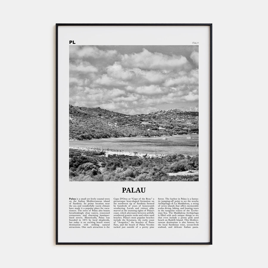 Palau, Italy Travel B&W Poster