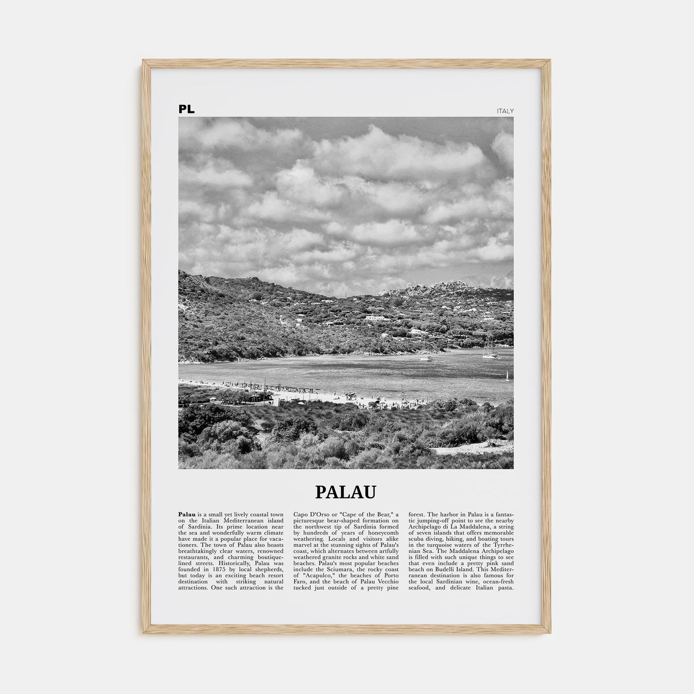 Palau, Italy Travel B&W Poster