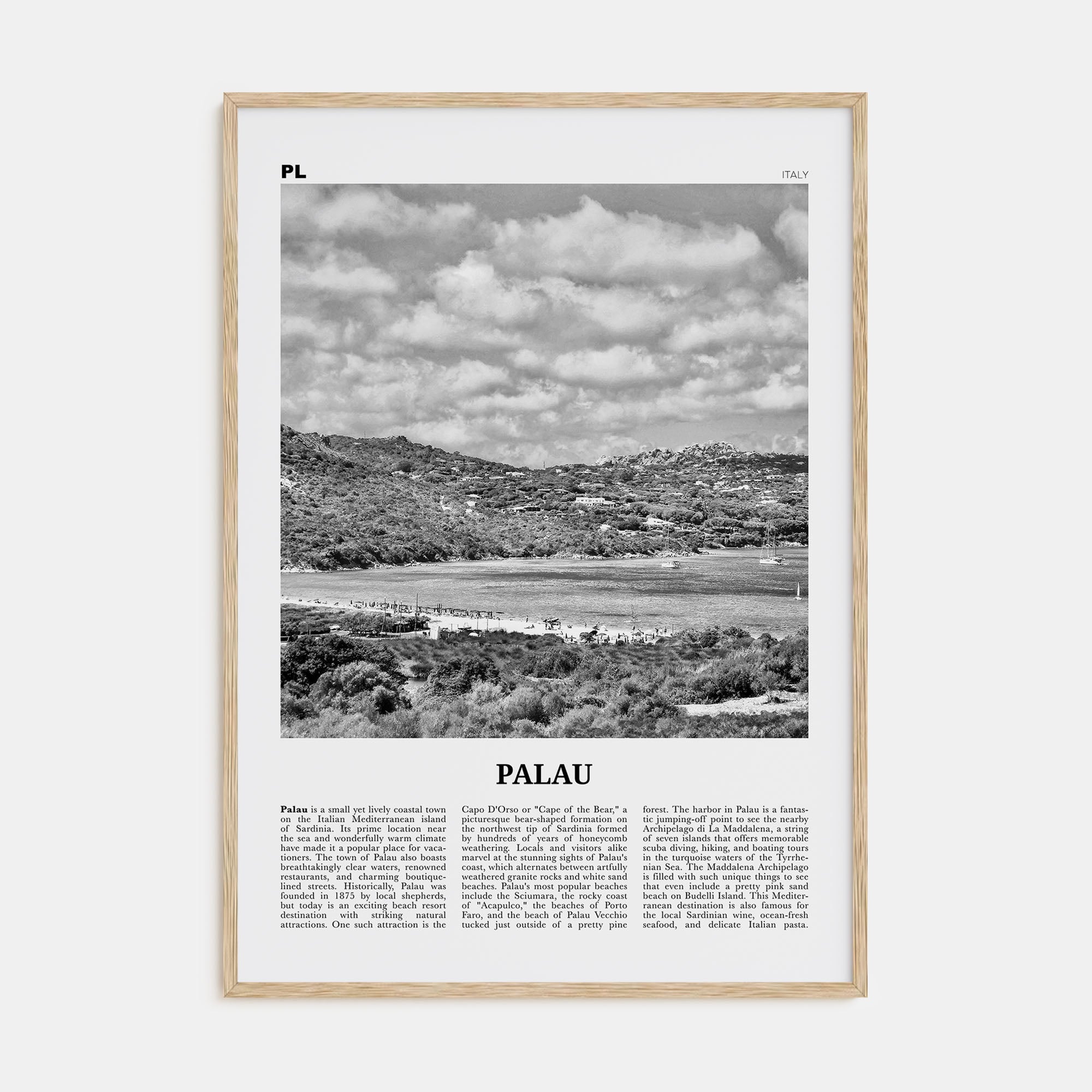 Palau, Italy Travel B&W Poster