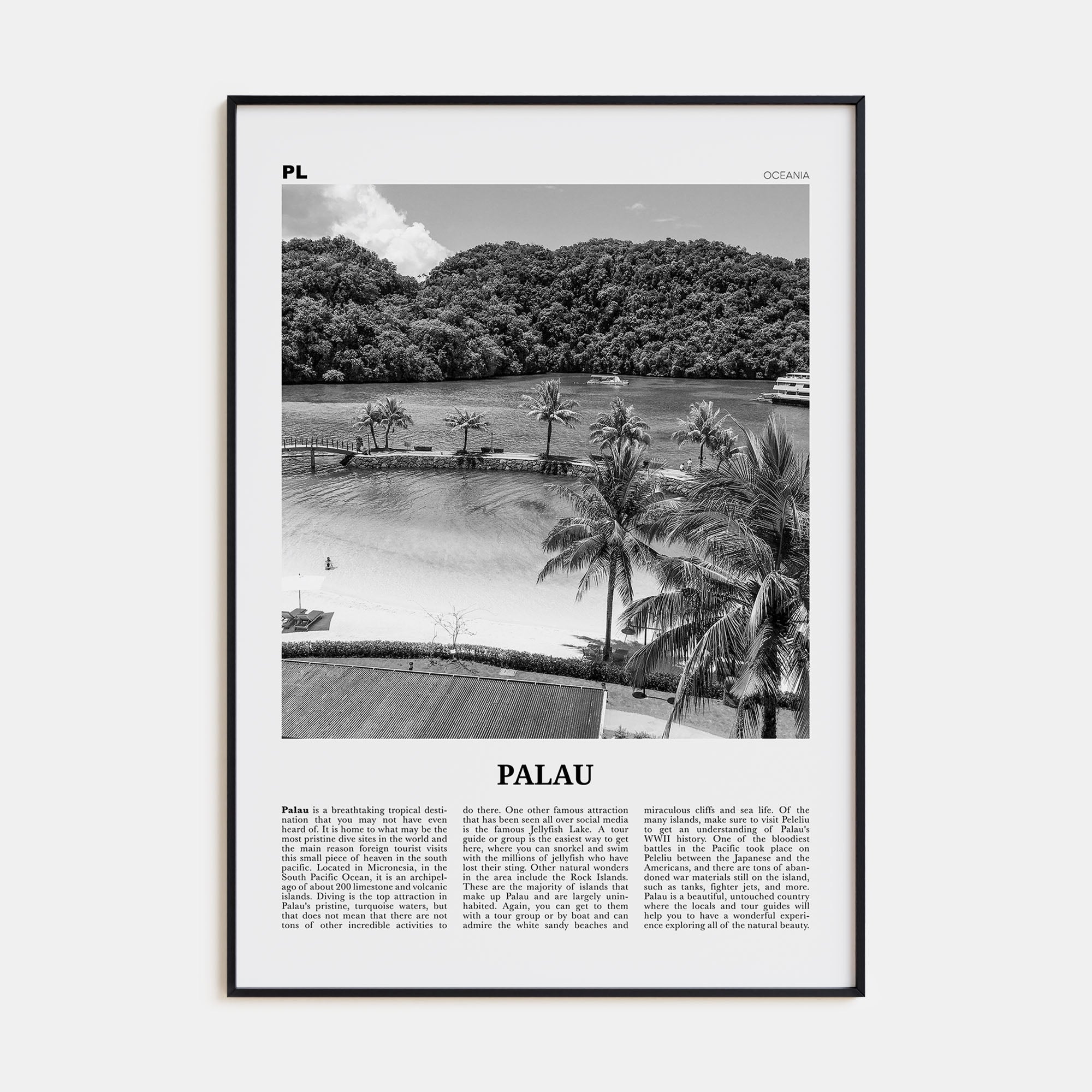 Palau, Oceania Travel B&W Poster