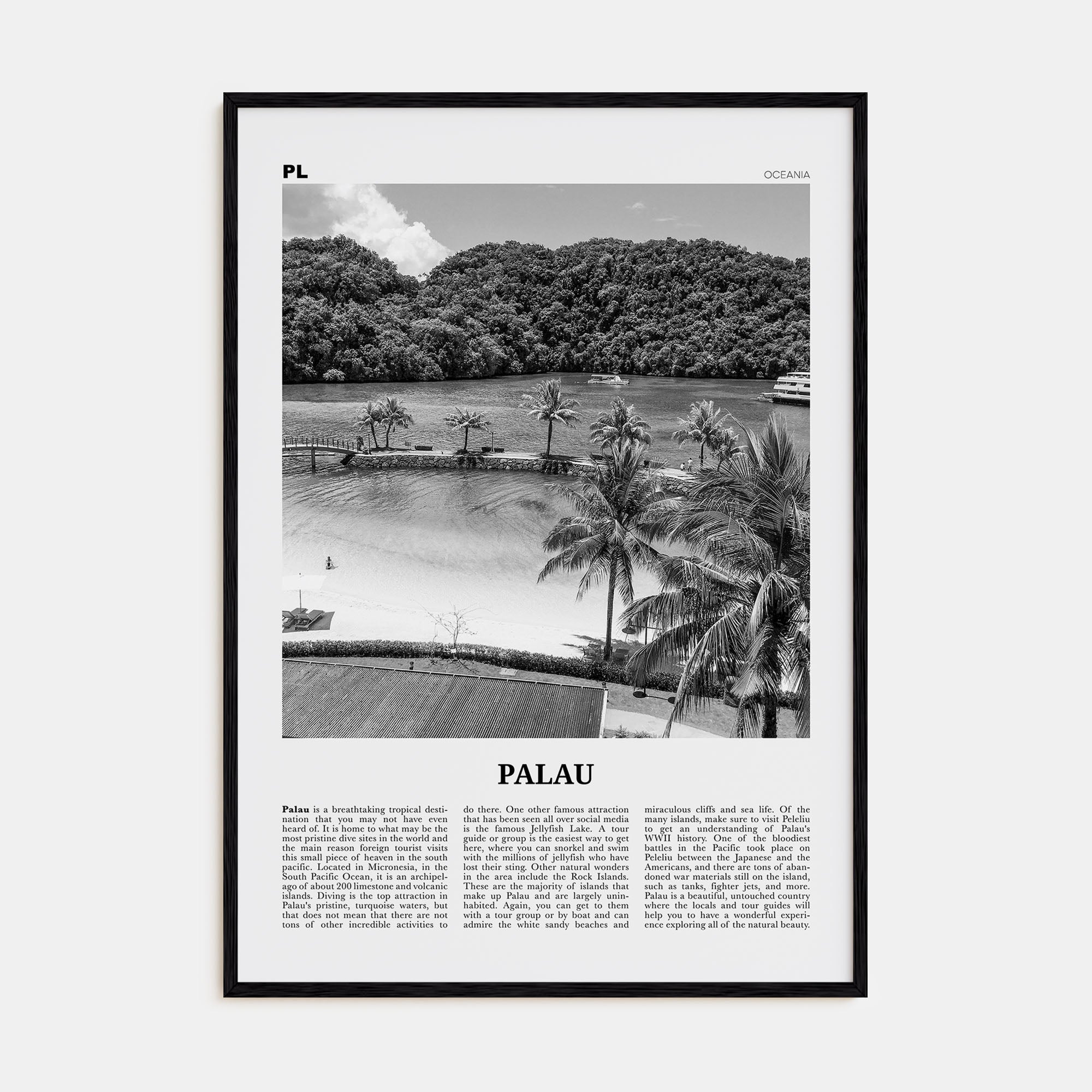 Palau, Oceania Travel B&W Poster