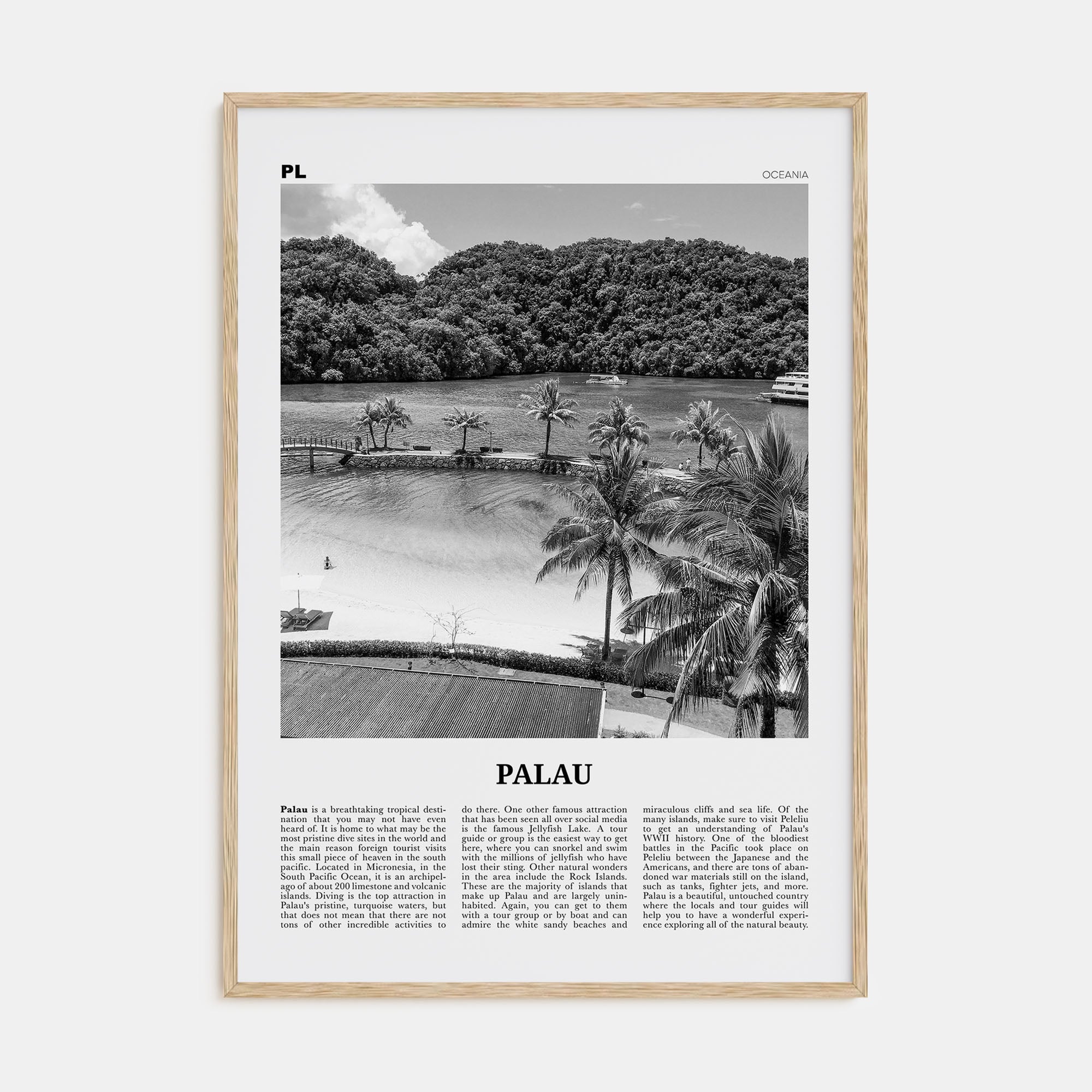Palau, Oceania Travel B&W Poster