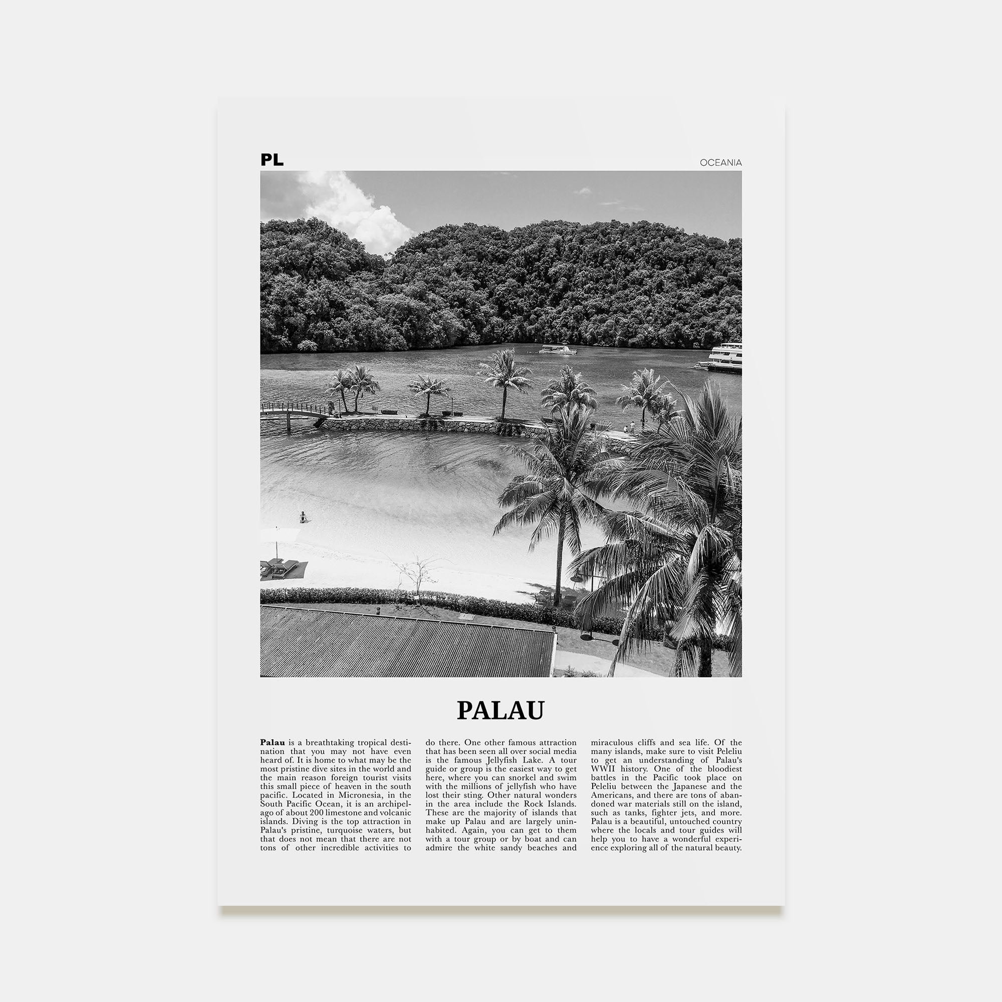 Palau, Oceania Travel B&W Poster