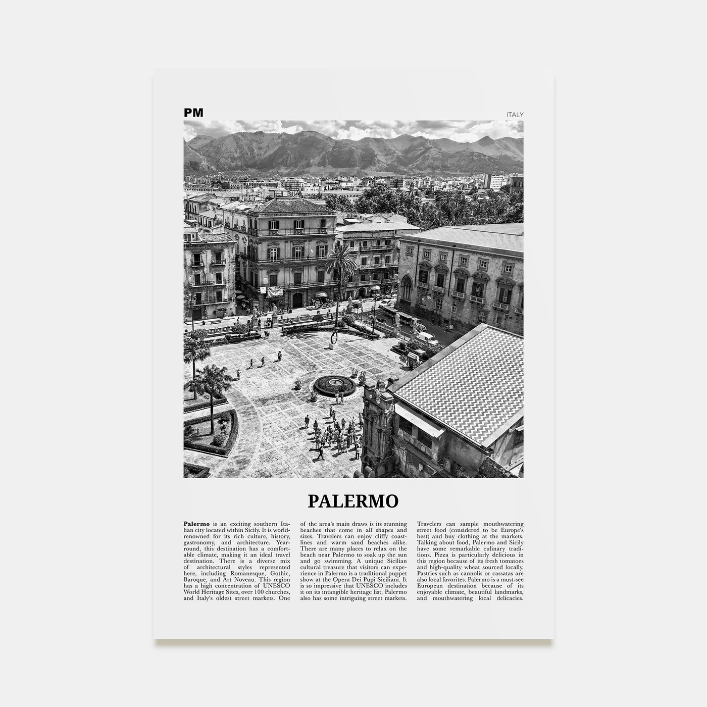 Palermo Travel B&W Poster