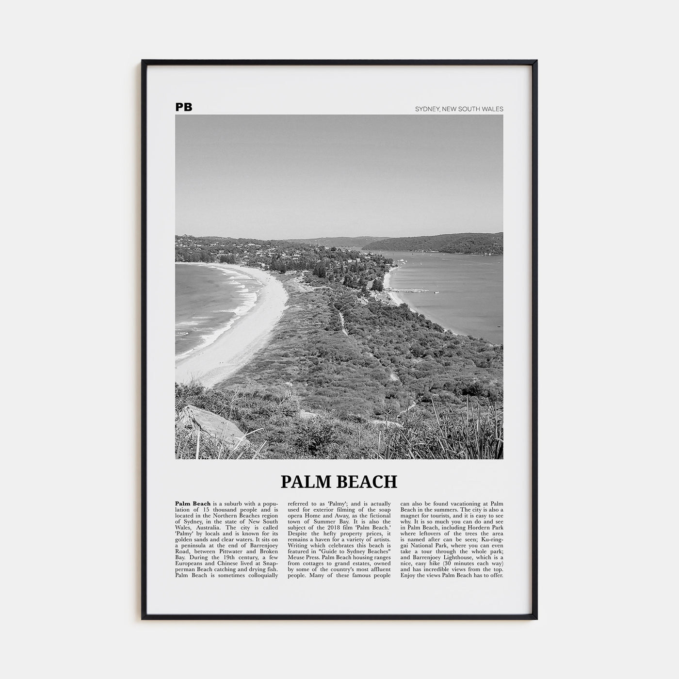 Palm Beach, New South Wales Travel B&W Poster