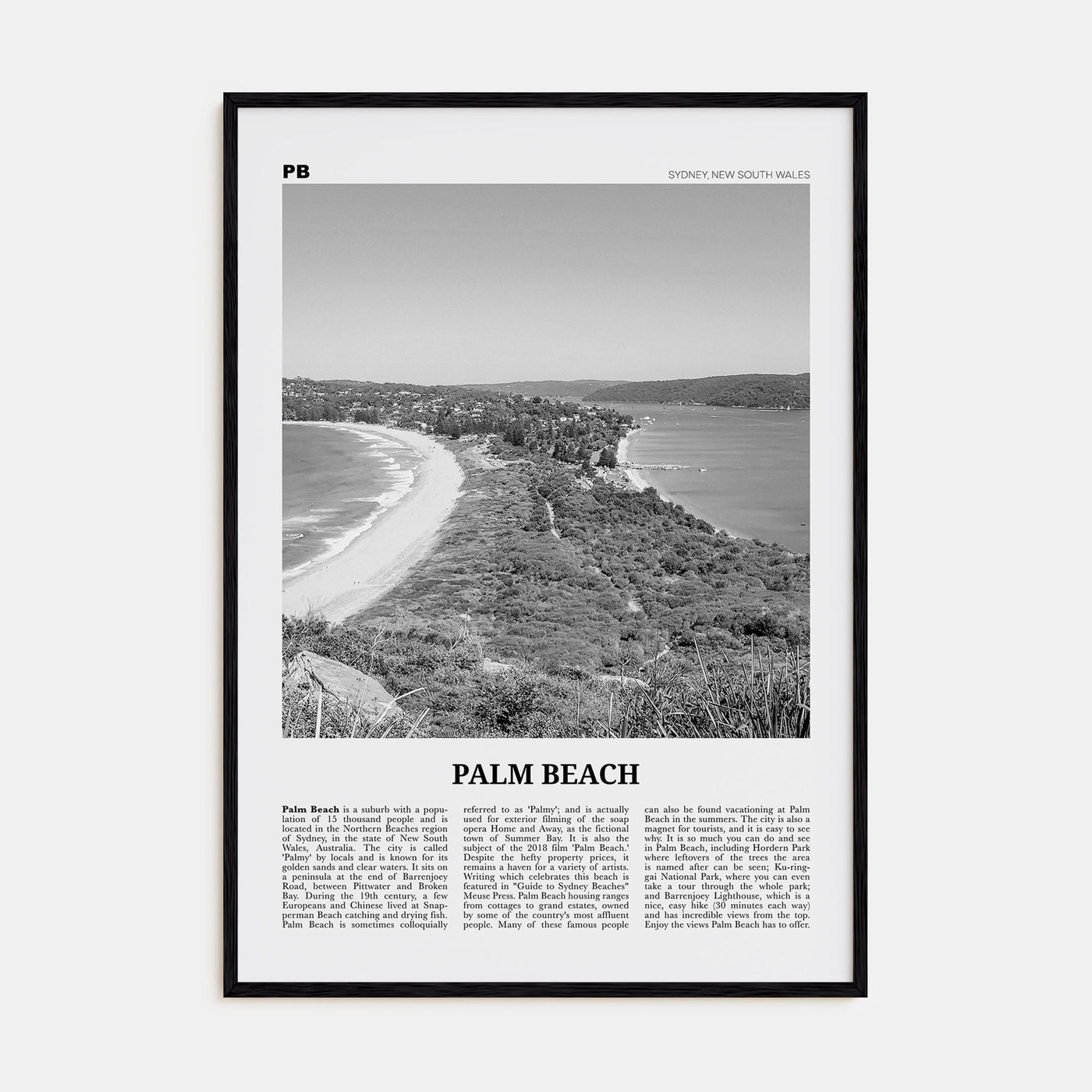 Palm Beach, New South Wales Travel B&W Poster