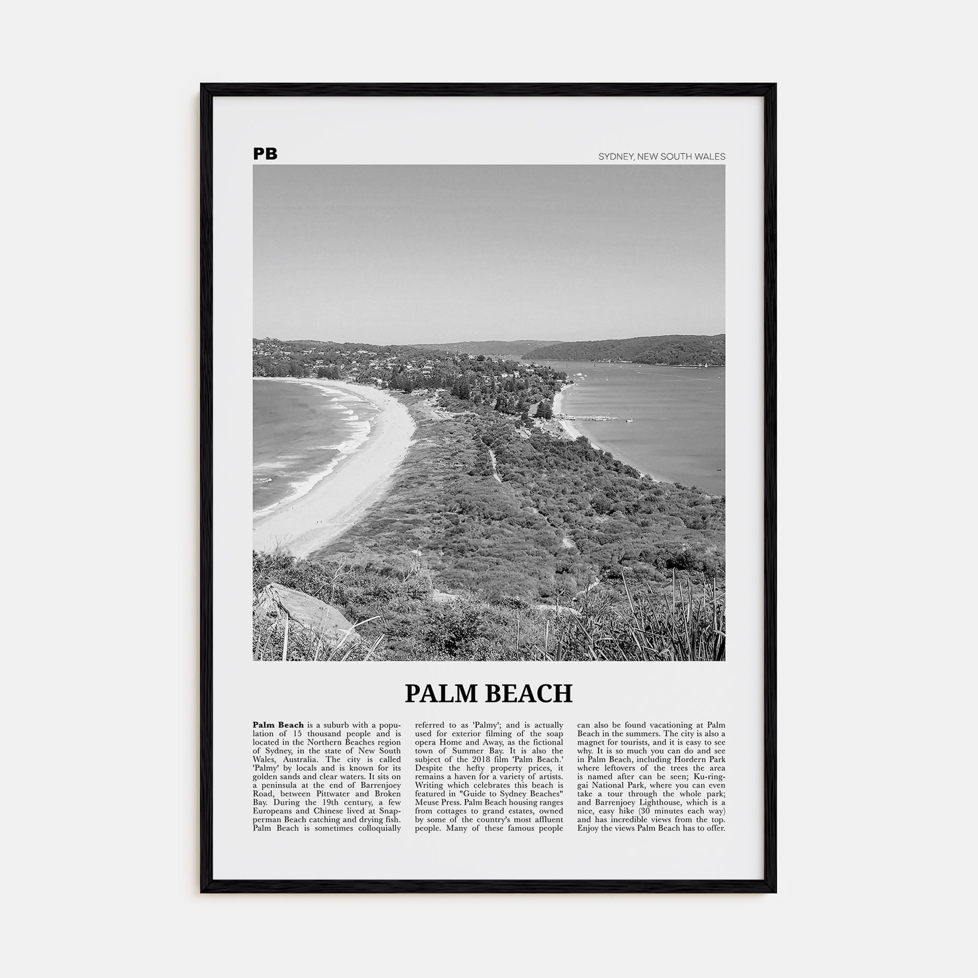 Palm Beach, New South Wales Travel B&W Poster