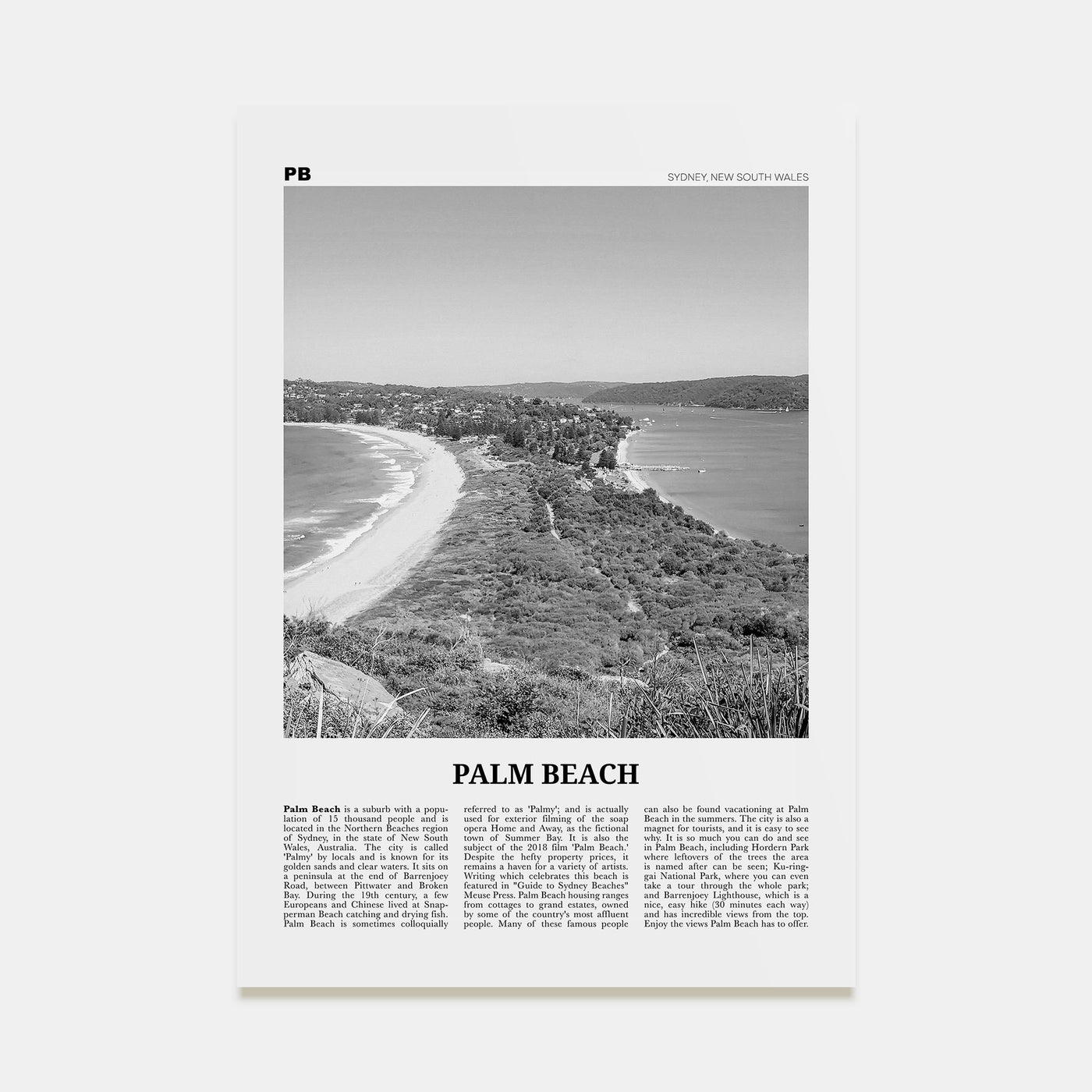 Palm Beach, New South Wales Travel B&W Poster