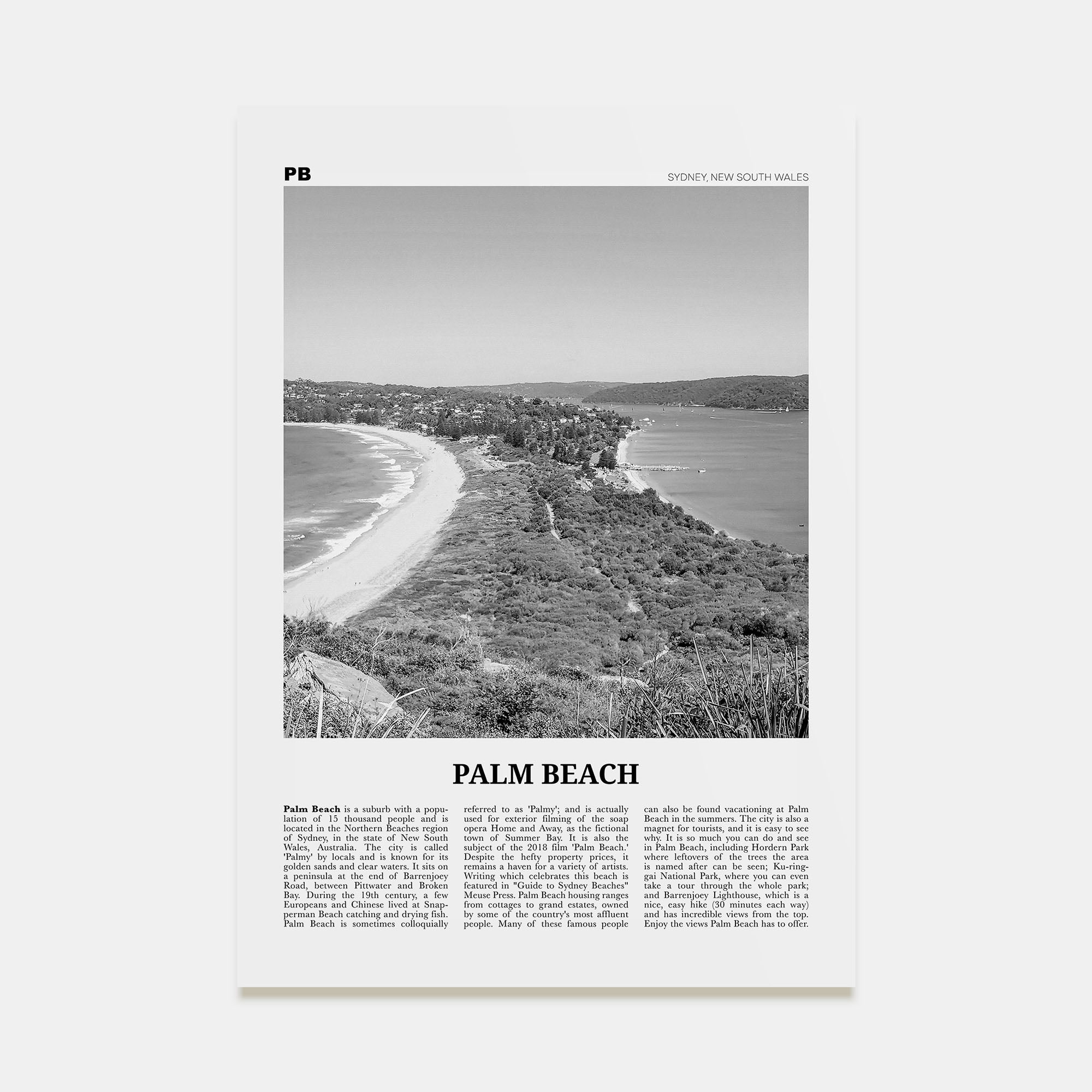 Palm Beach, New South Wales Travel B&W Poster