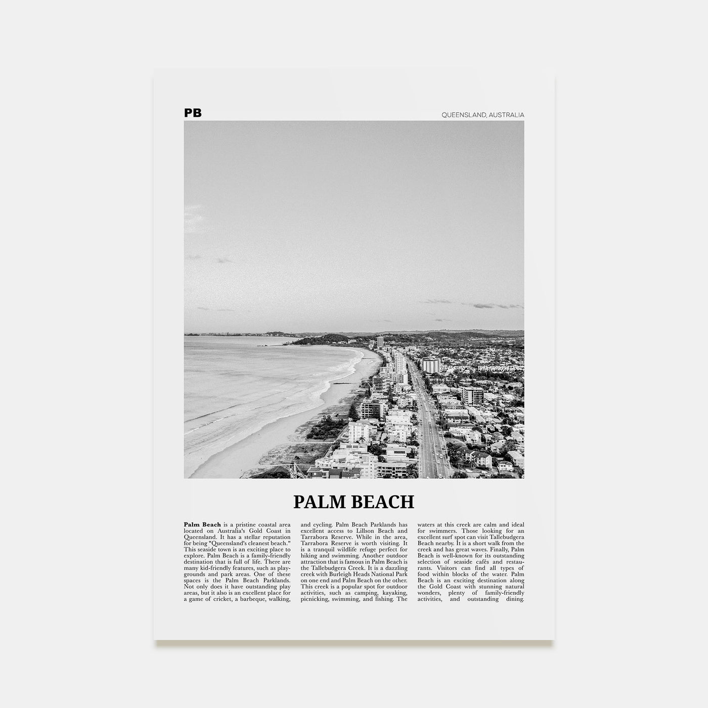 Palm Beach, Queensland Travel B&W Poster