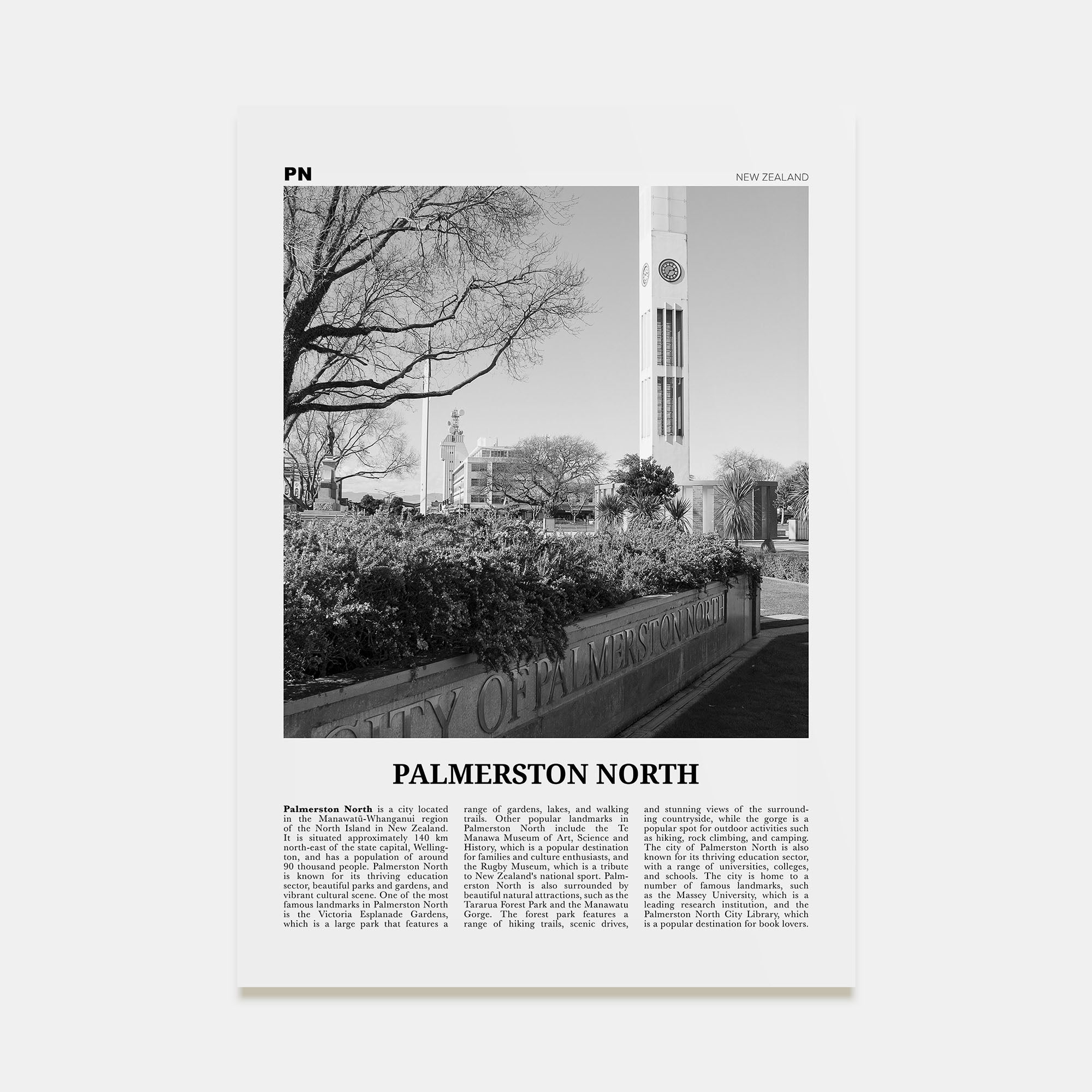 Palmerston North Travel B&W Poster