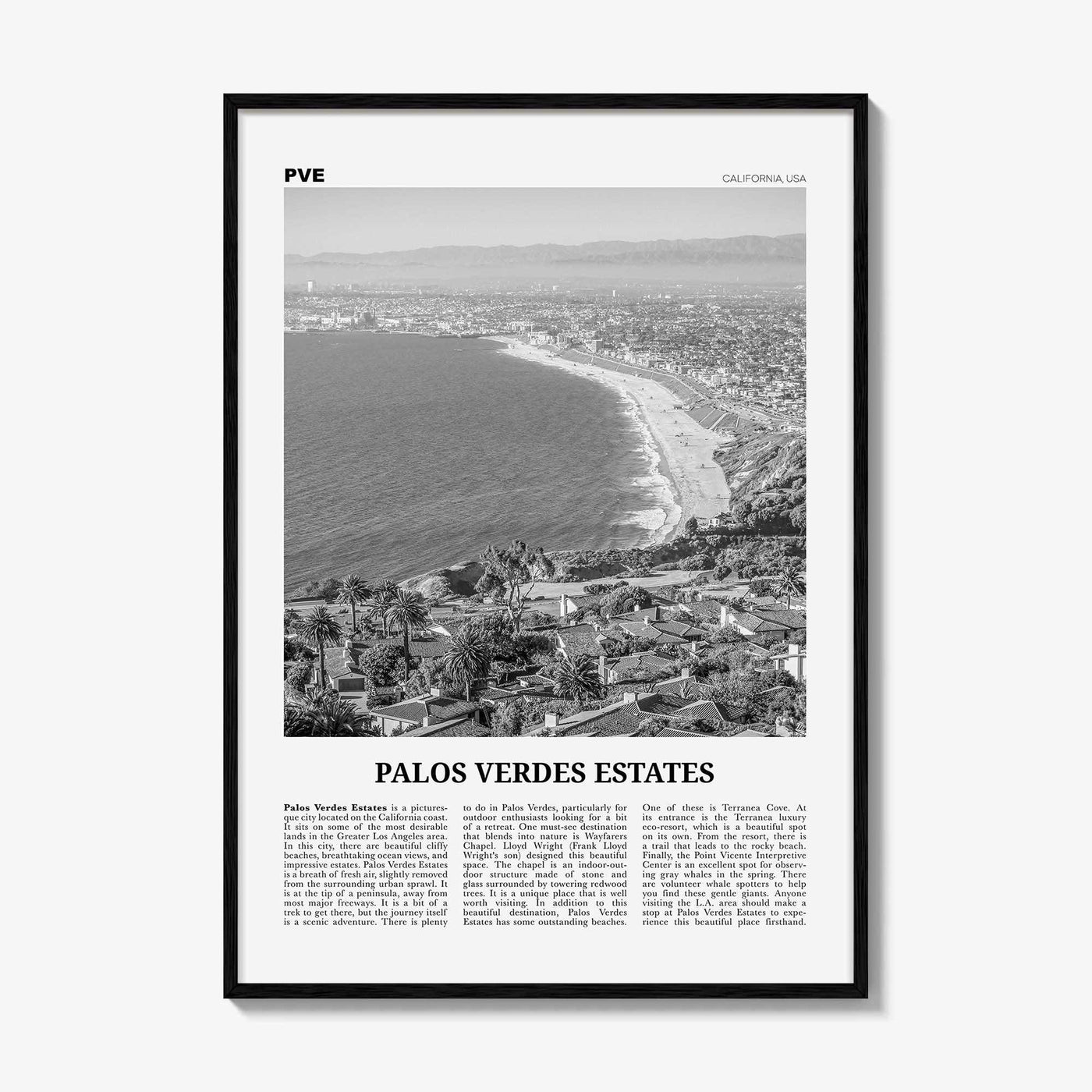 Palos Verdes Estates Print Black and White, Palos Verdes Estates Wall Art, Palos Verdes Estates Photo, California, USA, United States
