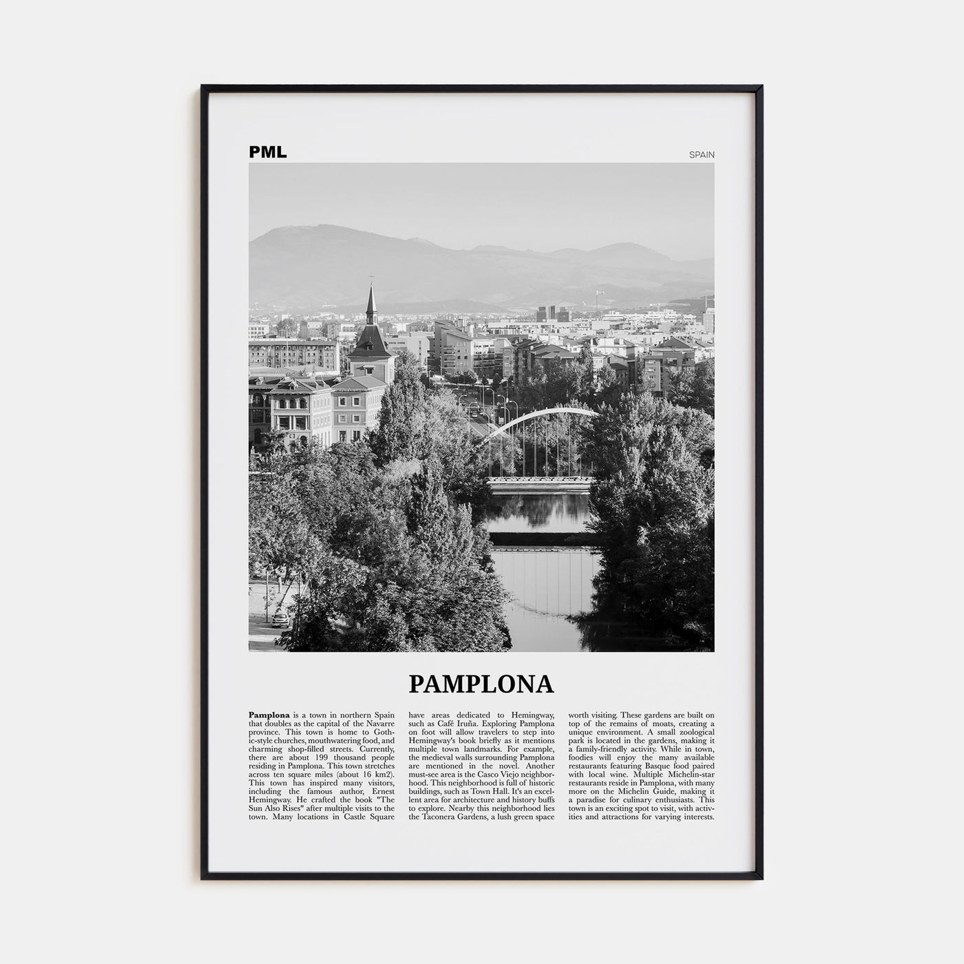 Pamplona Travel B&W Poster