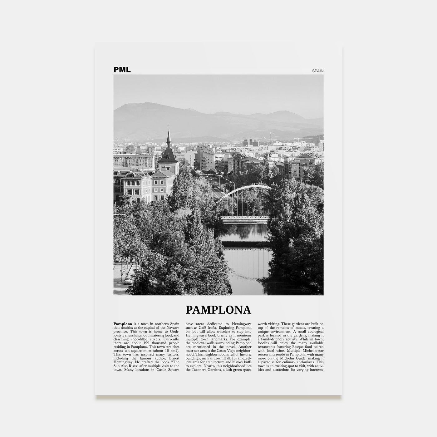 Pamplona Travel B&W Poster