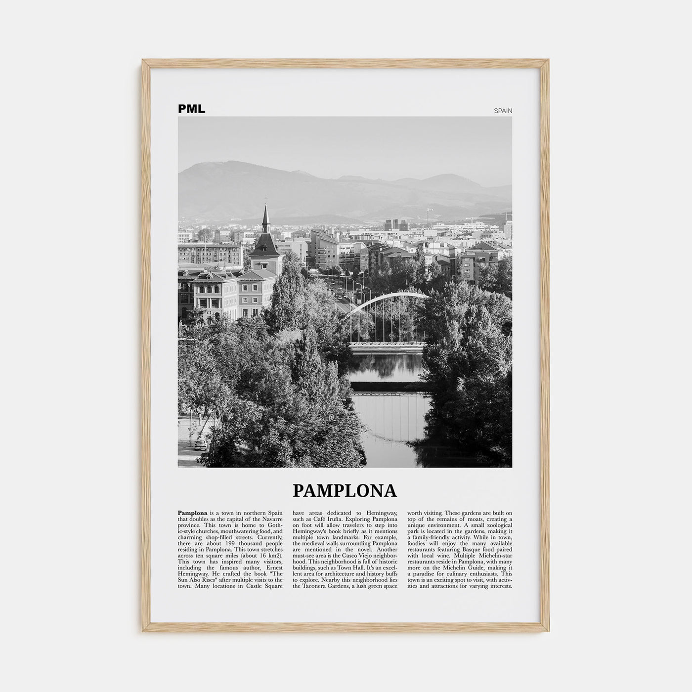 Pamplona Travel B&W Poster