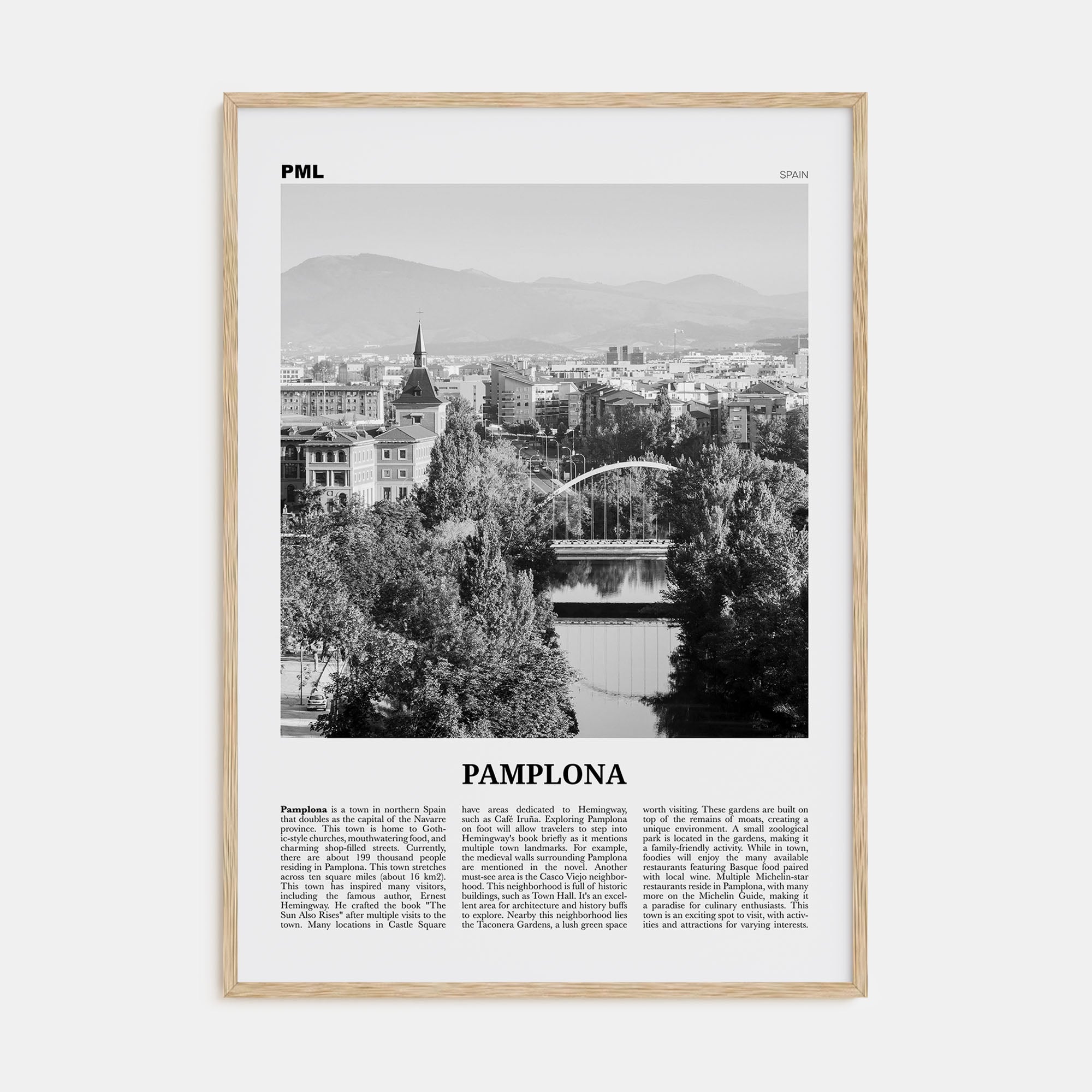 Pamplona Travel B&W Poster
