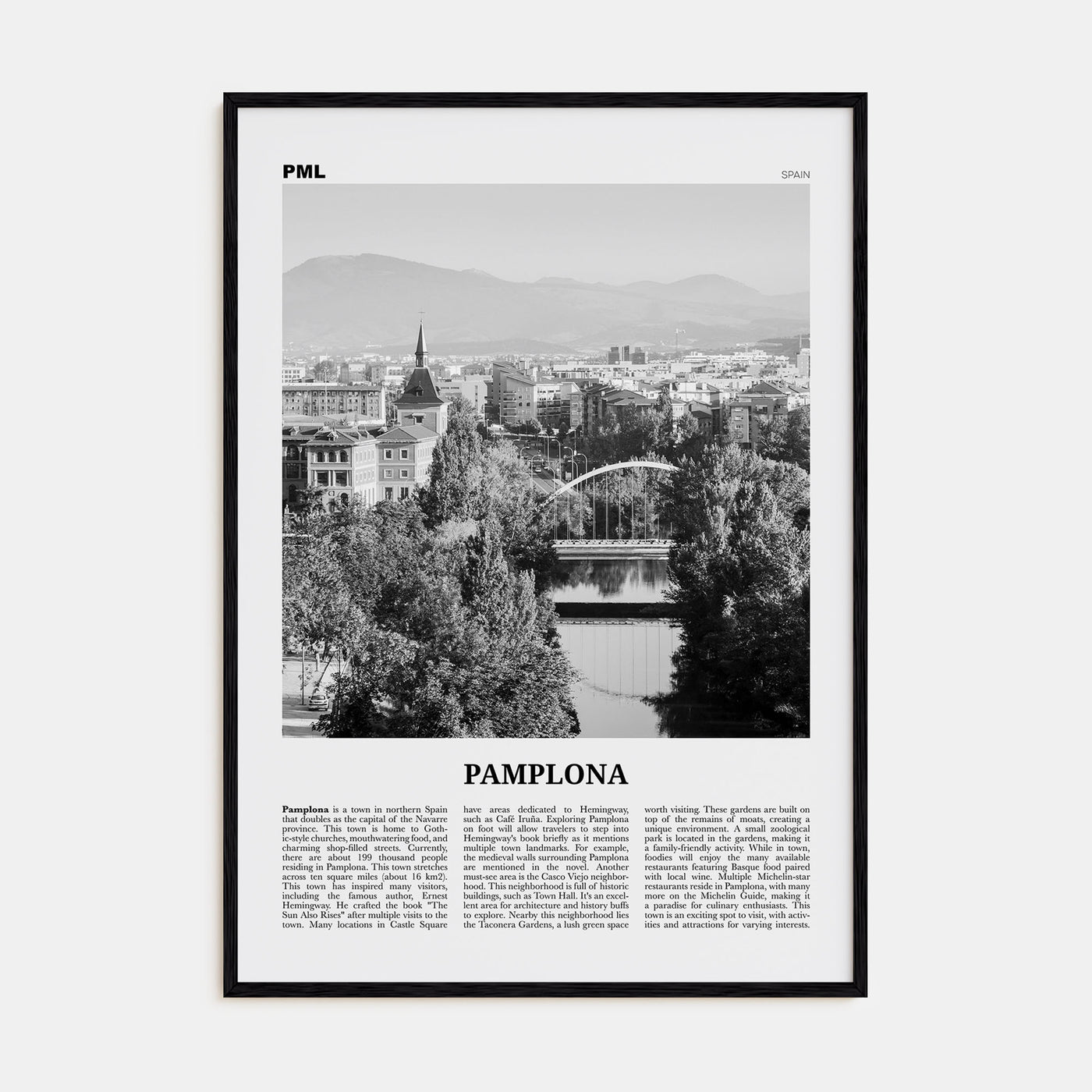 Pamplona Travel B&W Poster