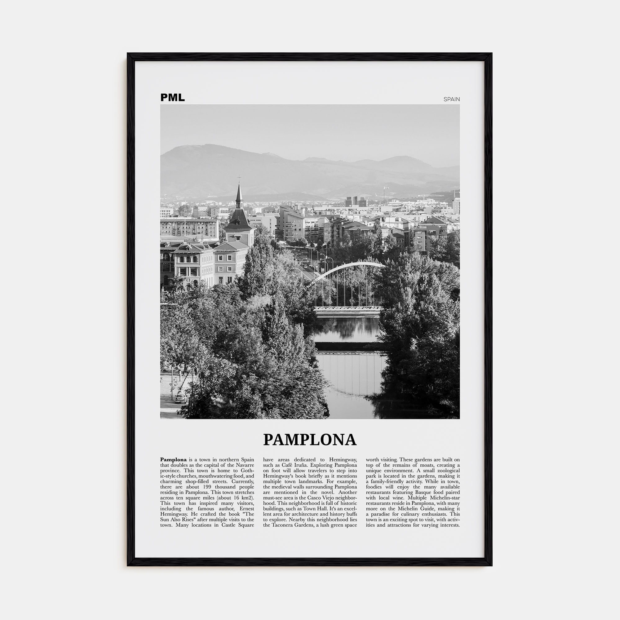 Pamplona Travel B&W Poster