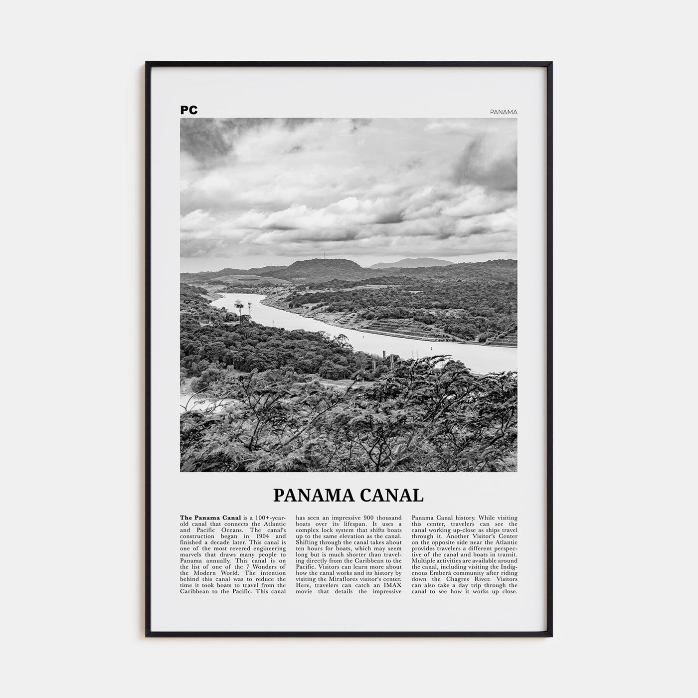Panama Canal Travel B&W Poster