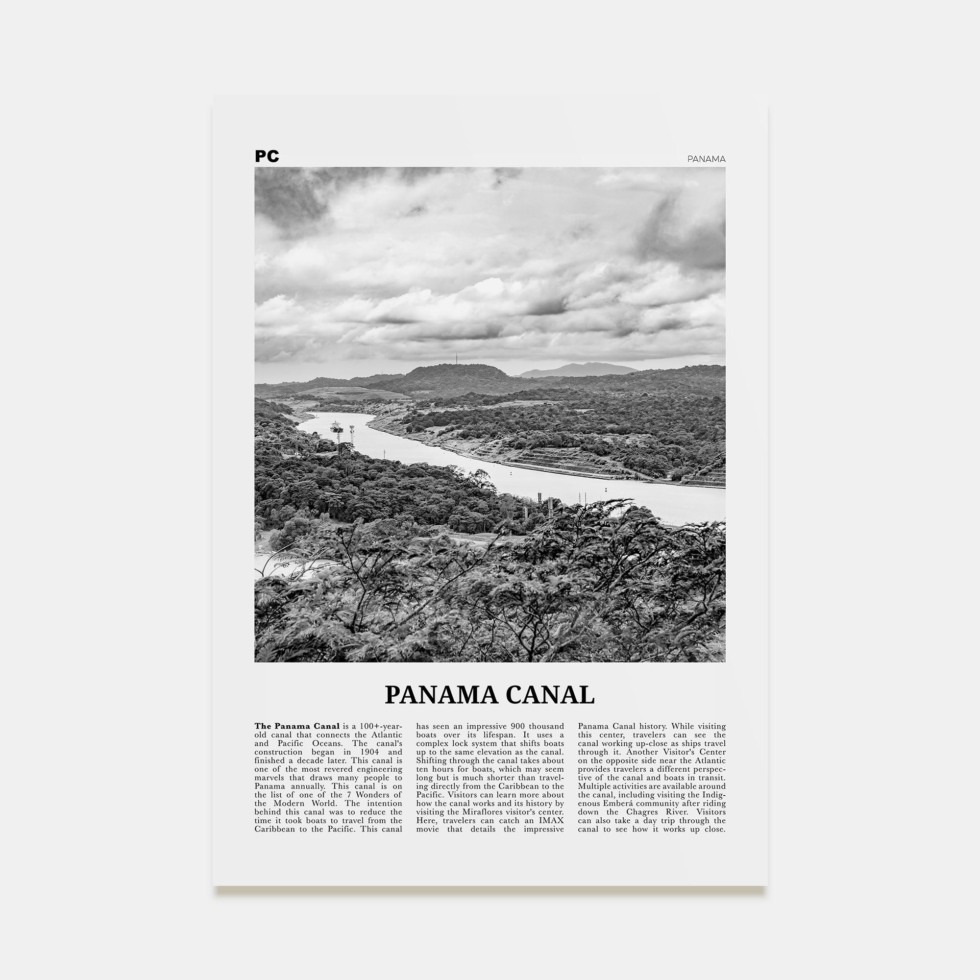 Panama Canal Travel B&W Poster