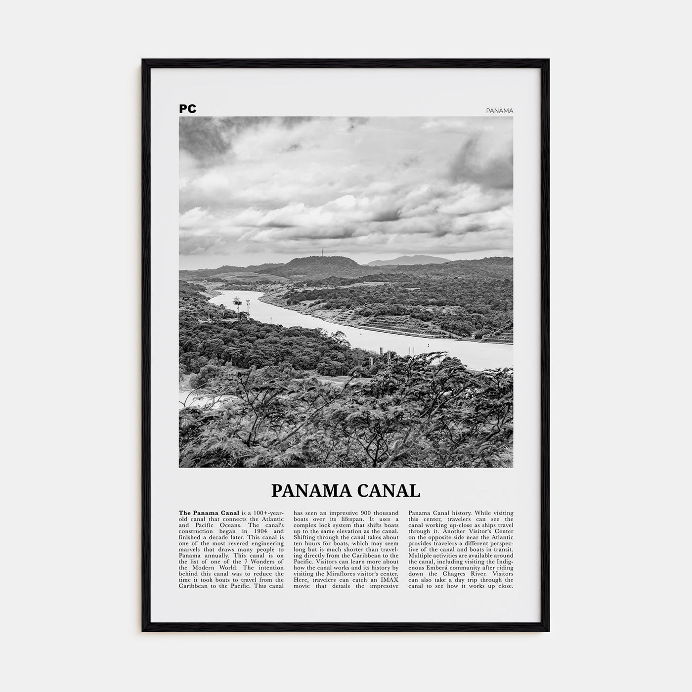 Panama Canal Travel B&W Poster