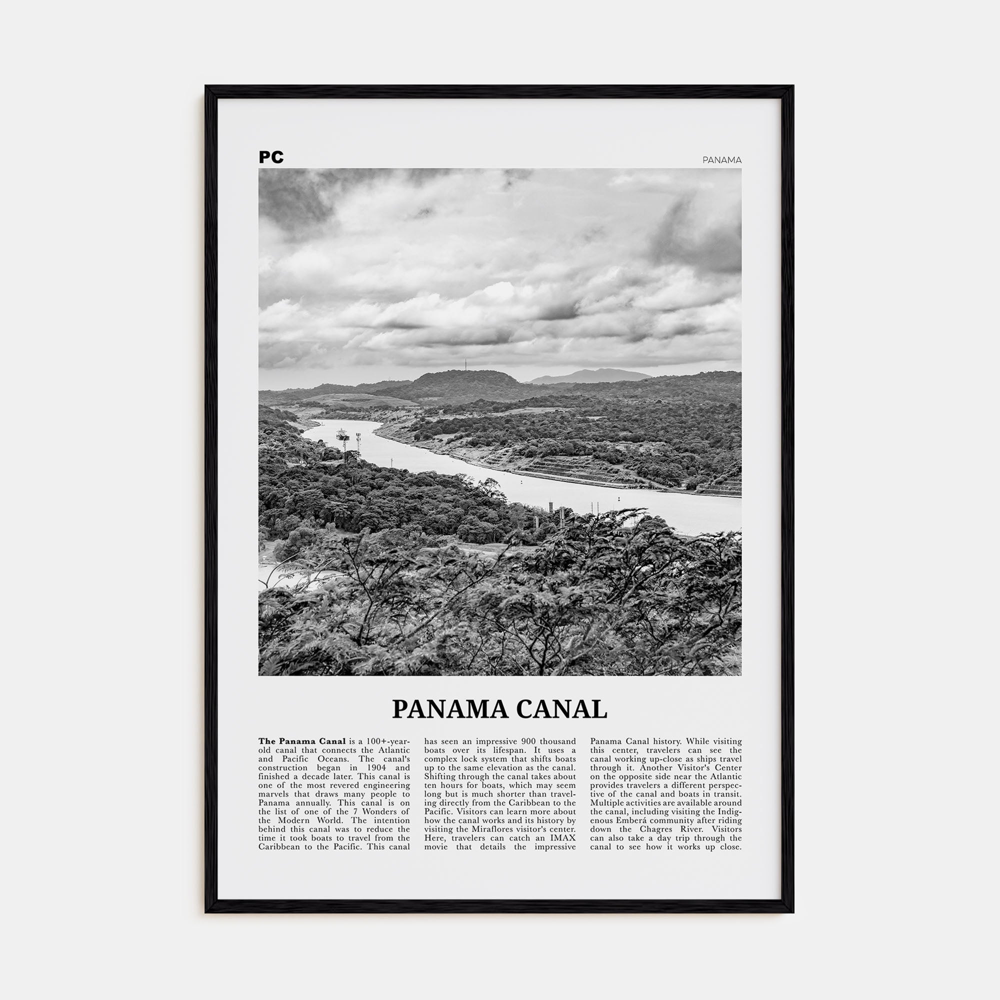 Panama Canal Travel B&W Poster