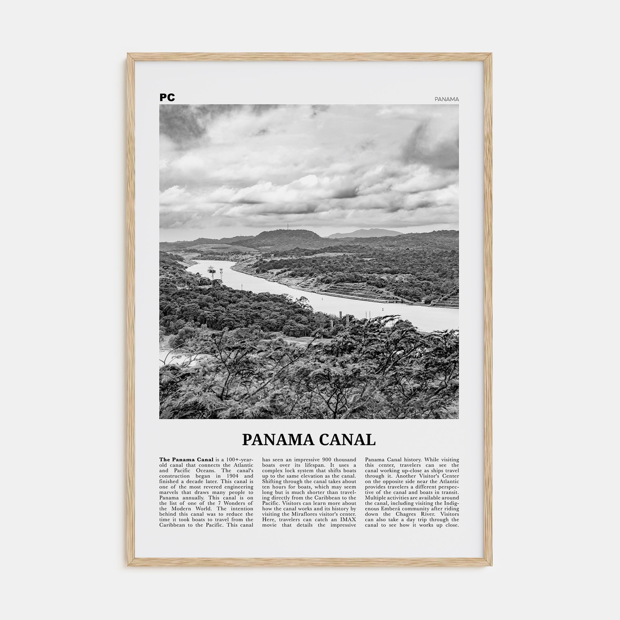 Panama Canal Travel B&W Poster