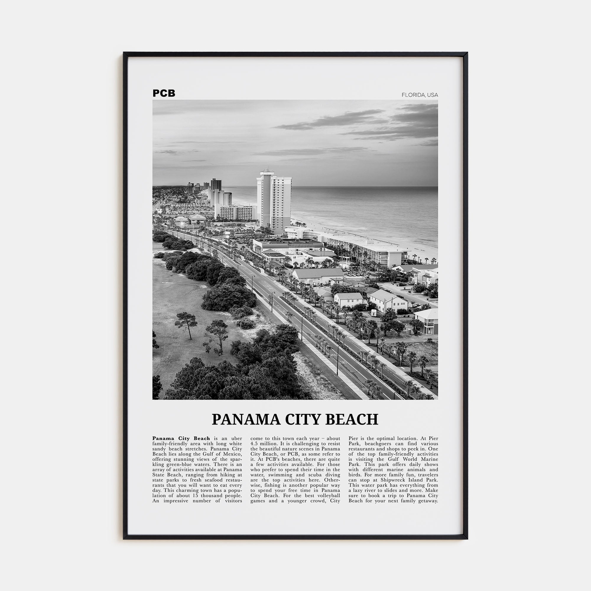Panama City Beach, Florida Travel B&W Poster