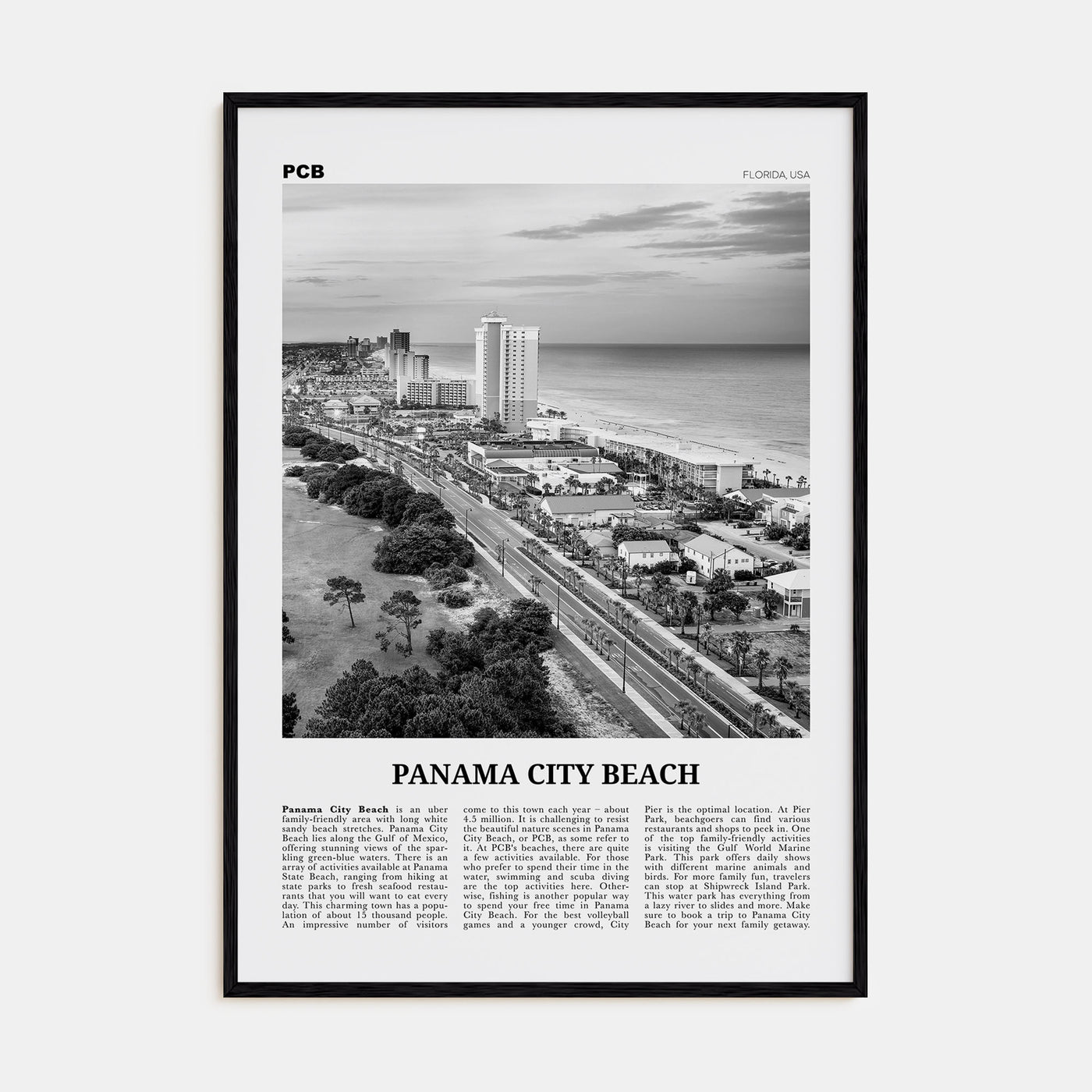 Panama City Beach, Florida Travel B&W Poster