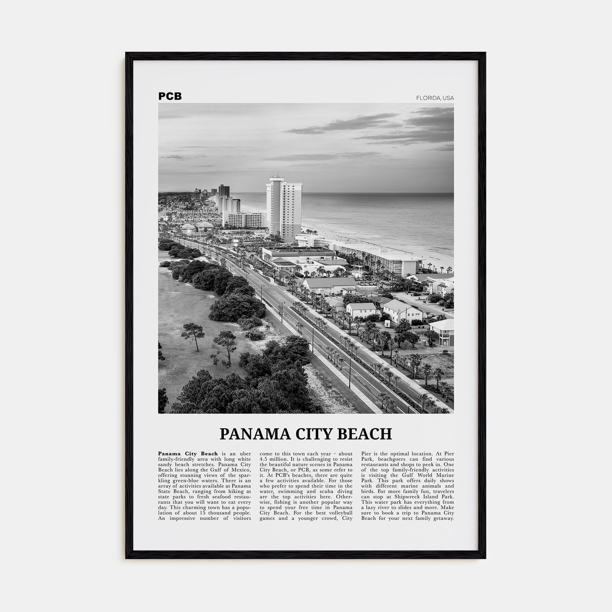 Panama City Beach, Florida Travel B&W Poster