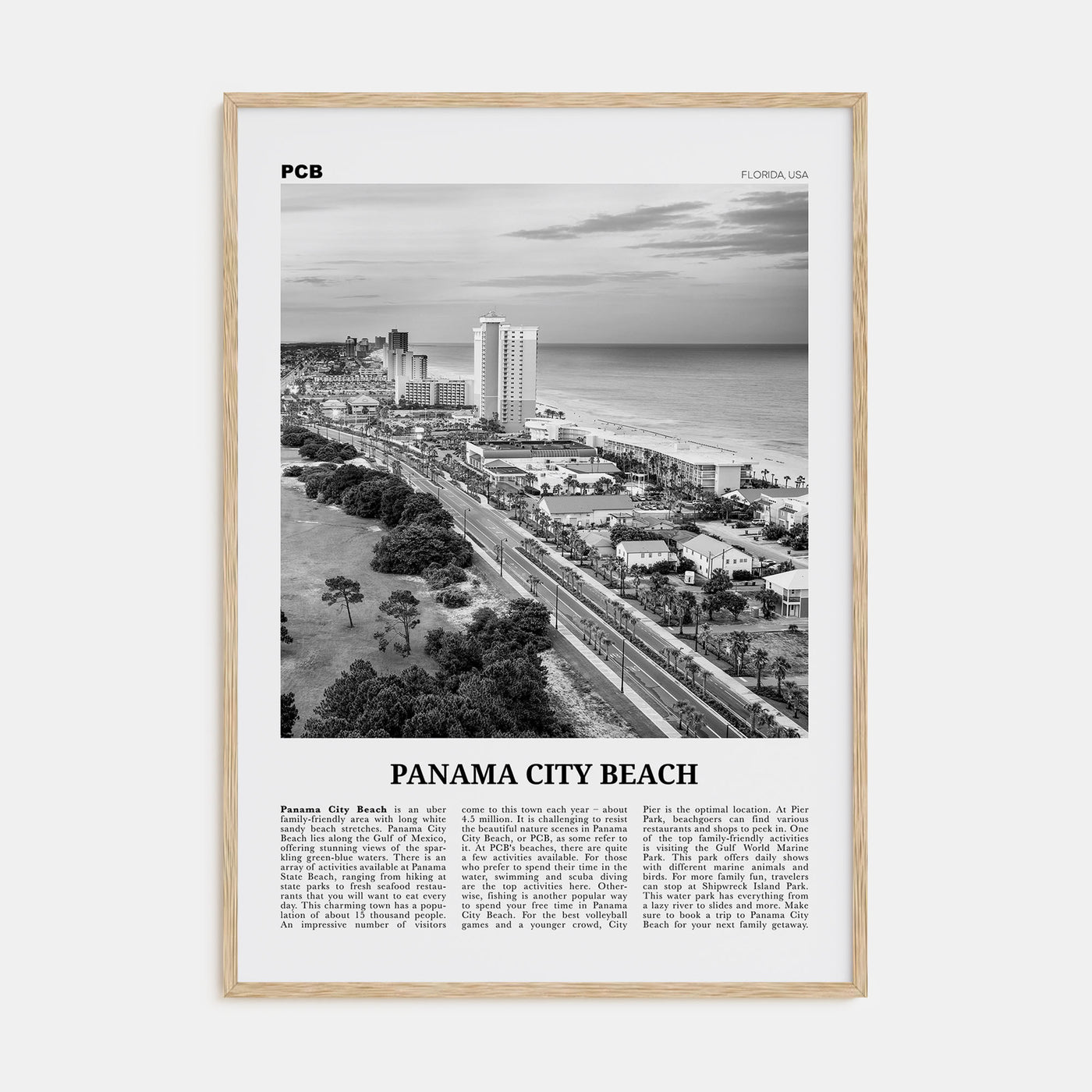 Panama City Beach, Florida Travel B&W Poster