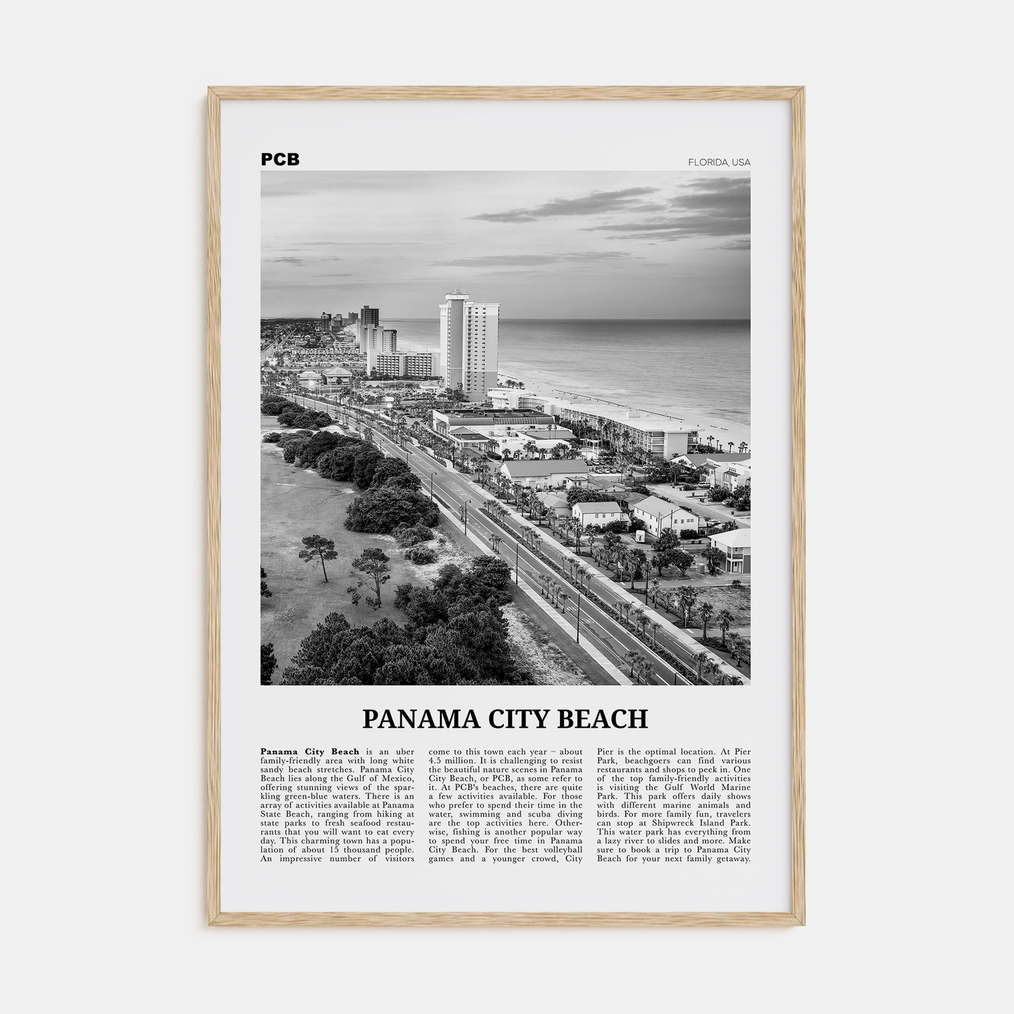 Panama City Beach, Florida Travel B&W Poster