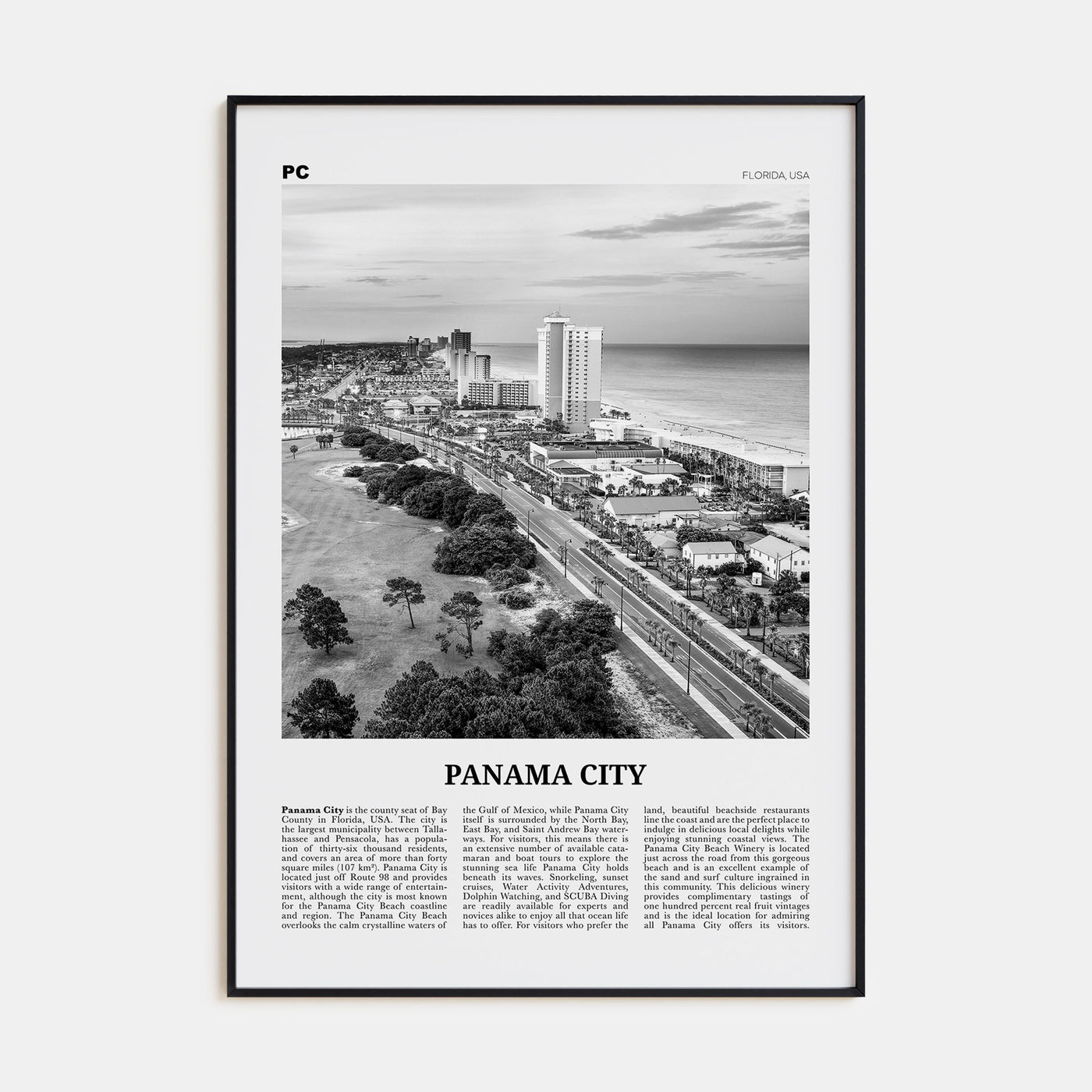 Panama City, Florida Travel B&W Poster