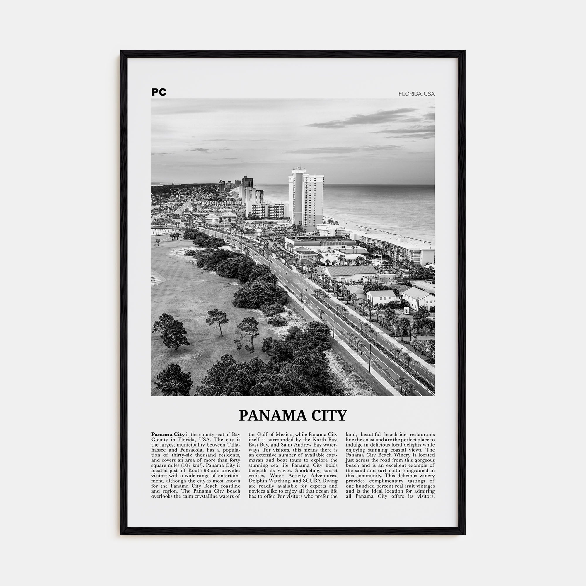 Panama City, Florida Travel B&W Poster