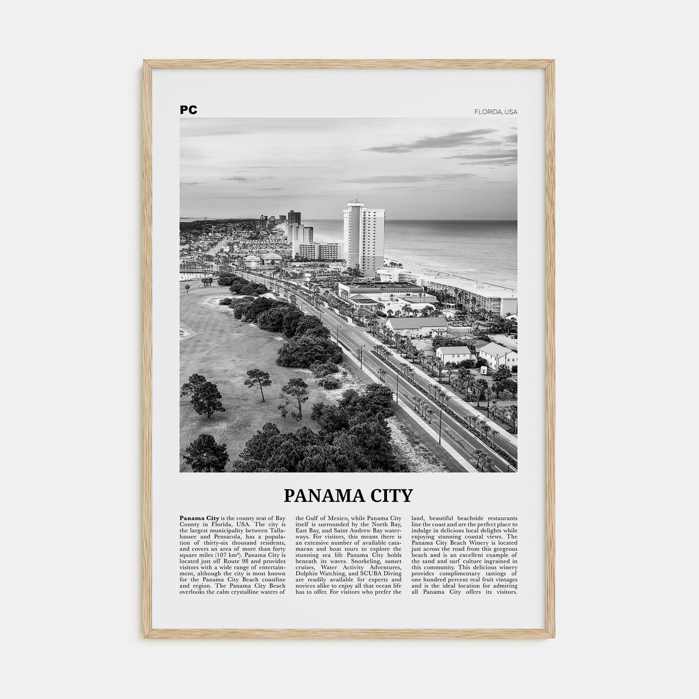 Panama City, Florida Travel B&W Poster