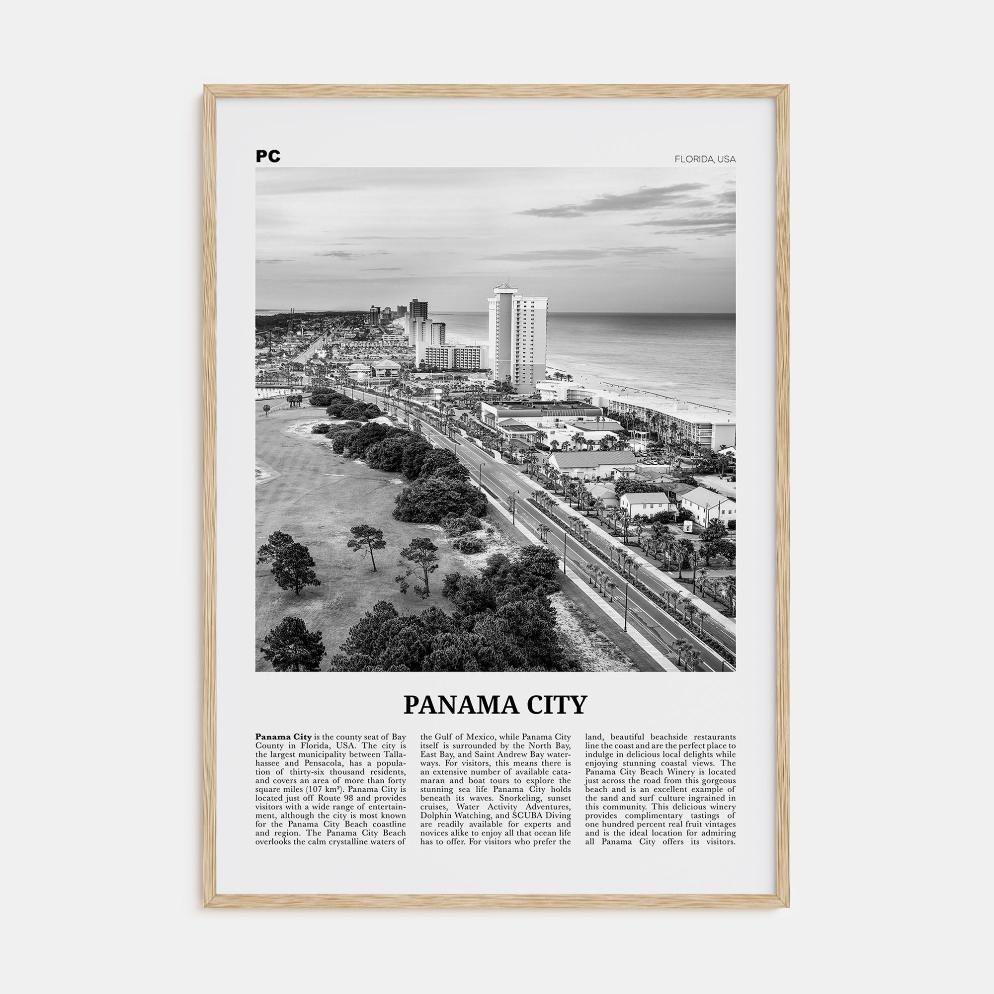 Panama City, Florida Travel B&W Poster