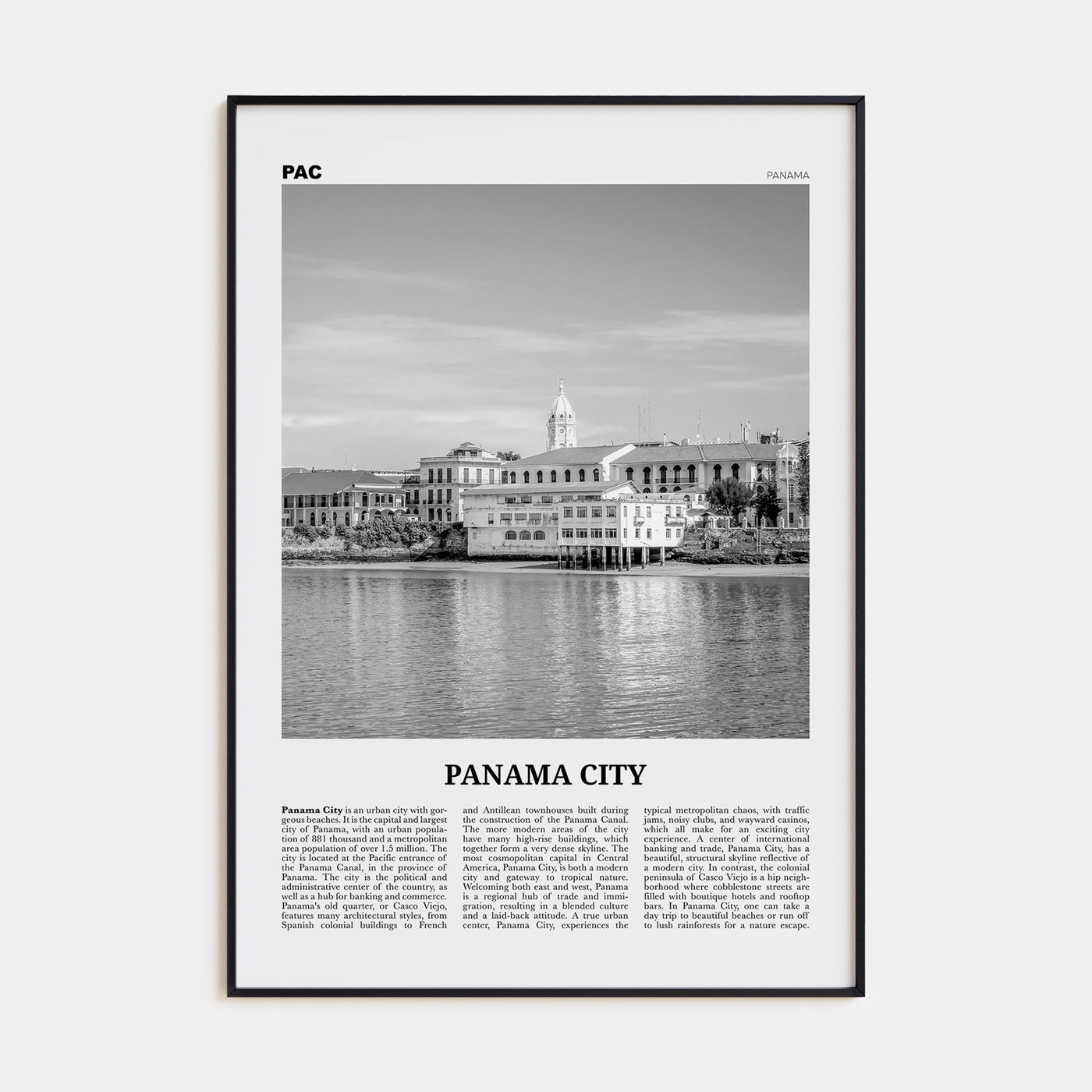 Panama City, Panama Travel B&W No 2 Poster