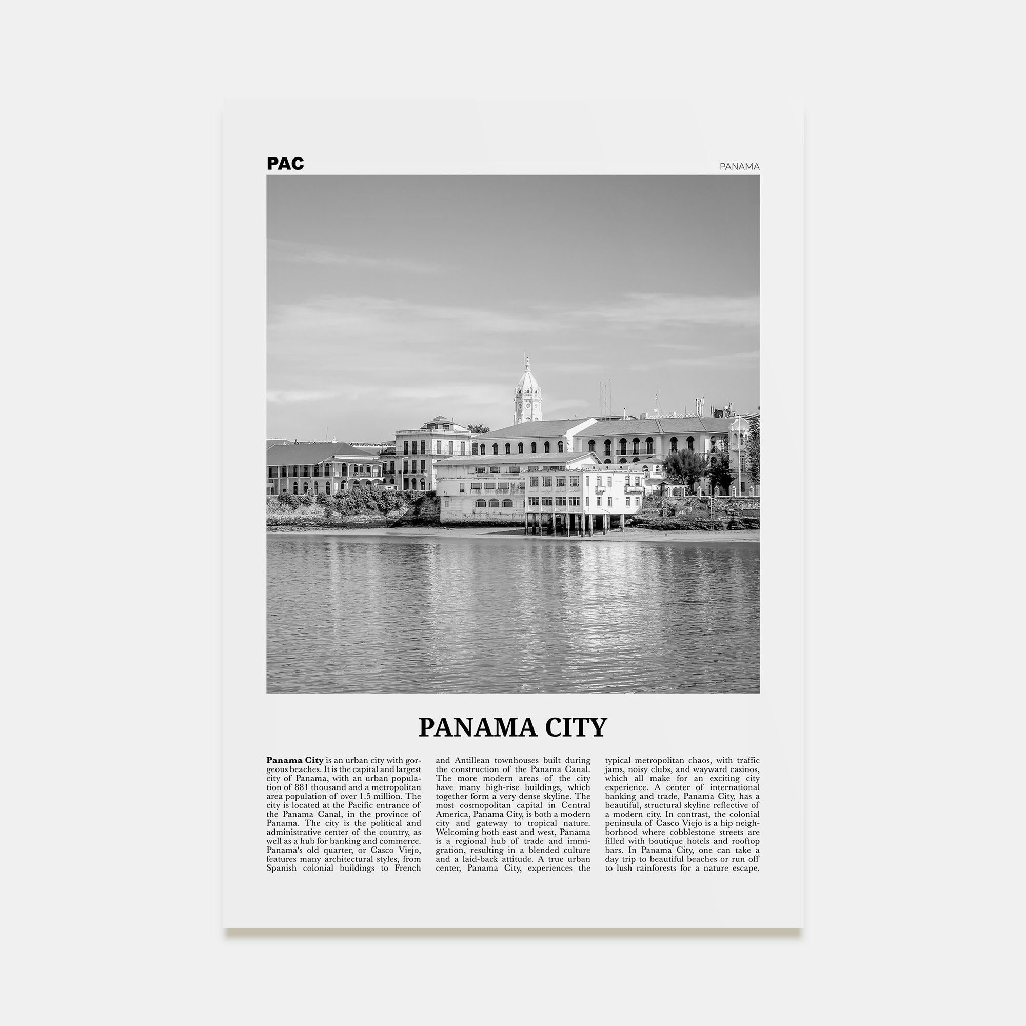 Panama City, Panama Travel B&W No 2 Poster
