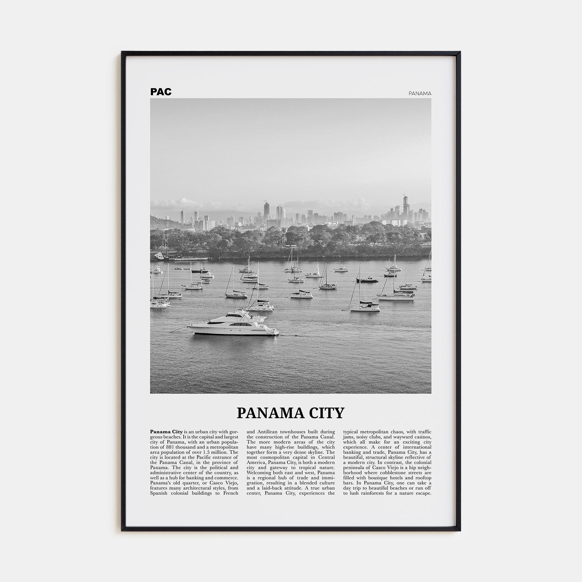 Panama City, Panama Travel B&W No 3 Poster