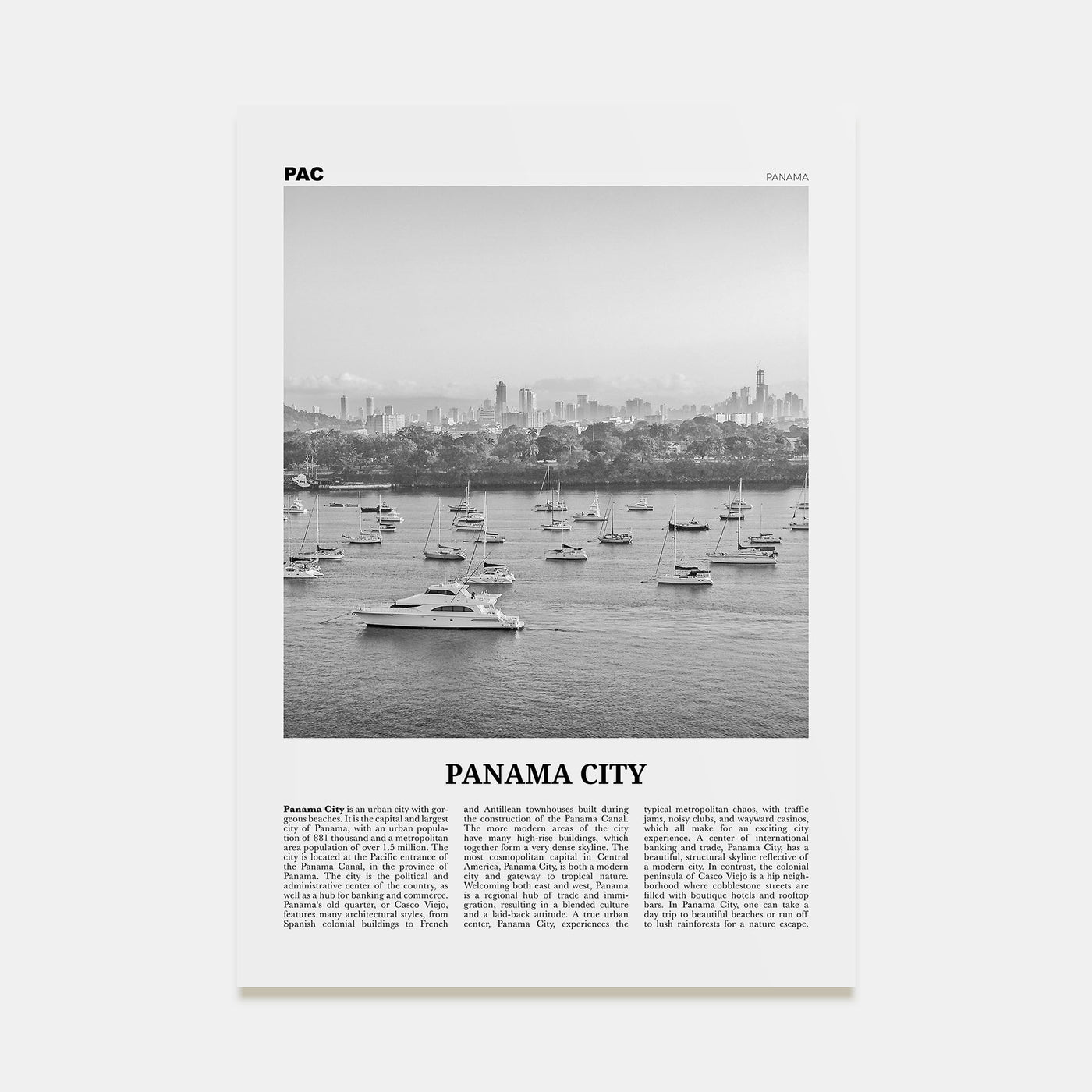 Panama City, Panama Travel B&W No 3 Poster
