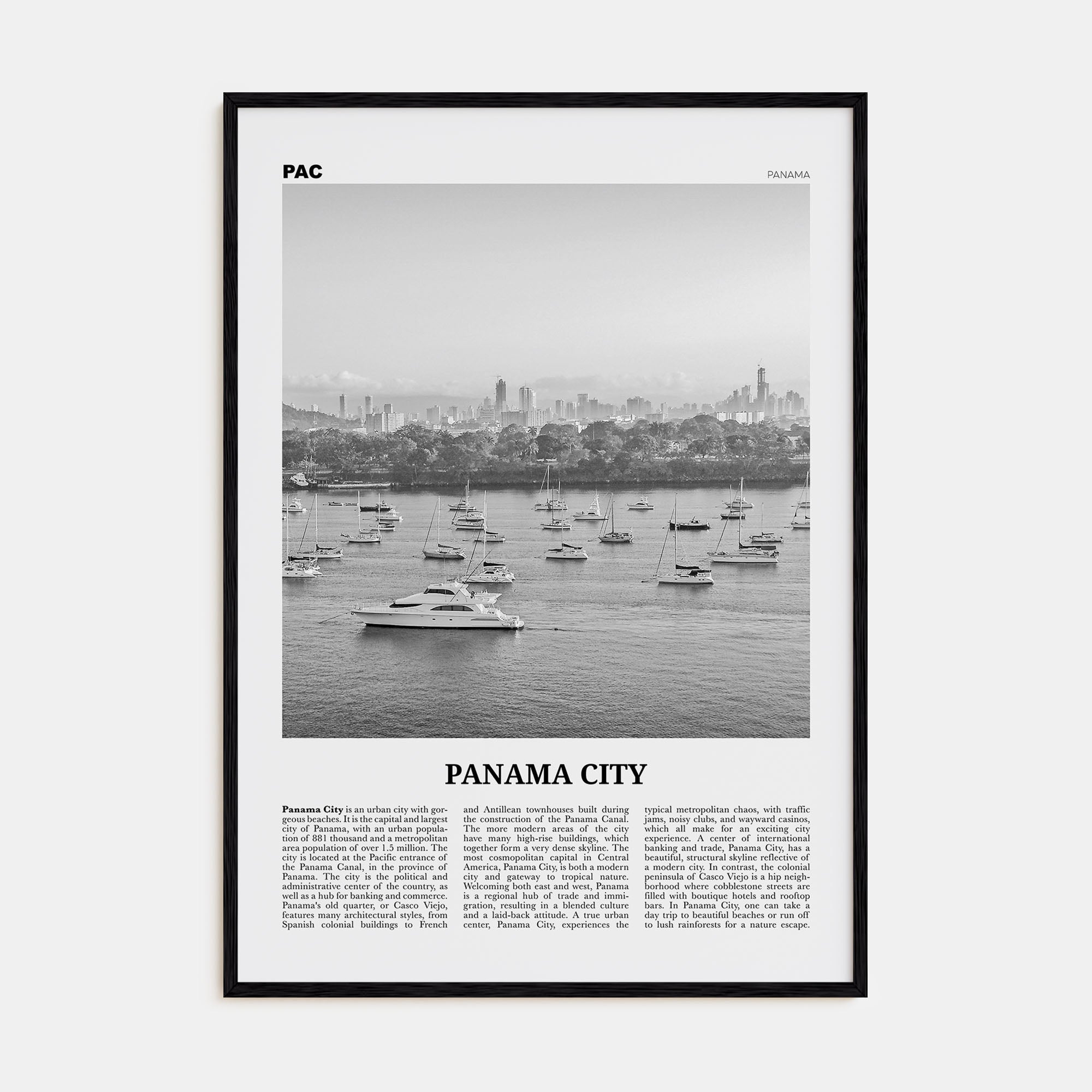 Panama City, Panama Travel B&W No 3 Poster