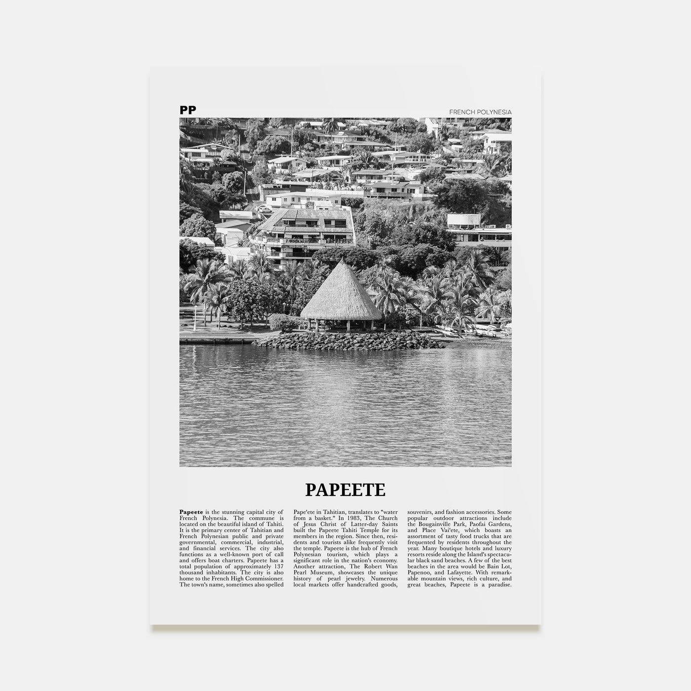 Papeete Travel B&W Poster