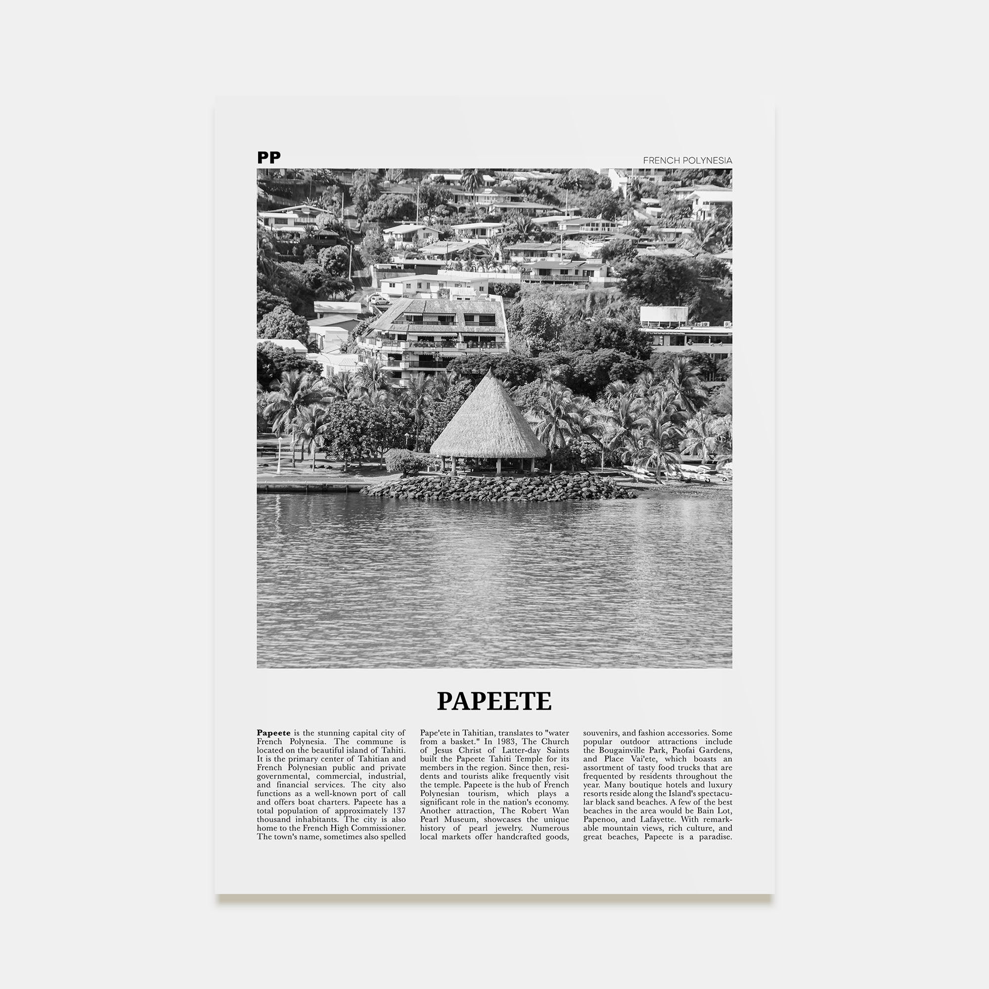 Papeete Travel B&W Poster