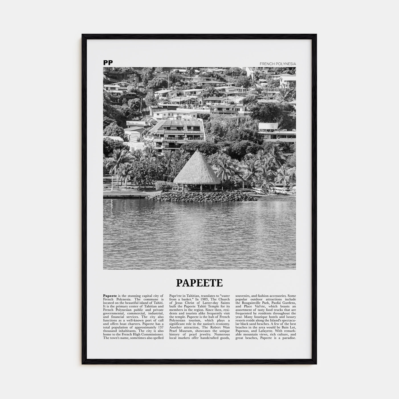 Papeete Travel B&W Poster