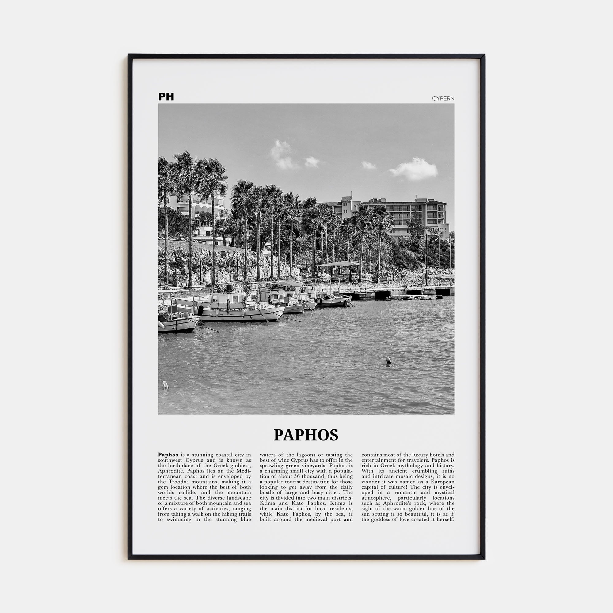 Paphos Travel B&W Poster