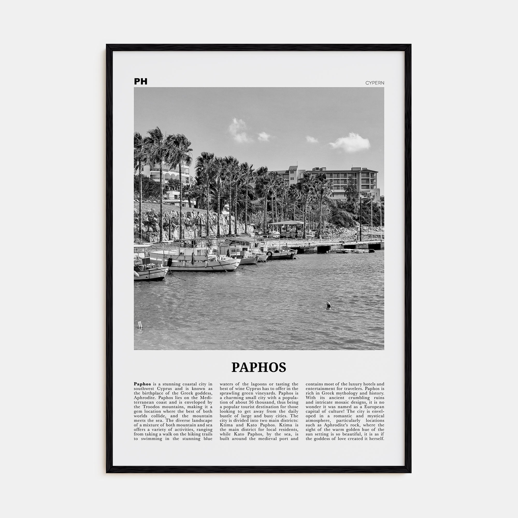 Paphos Travel B&W Poster