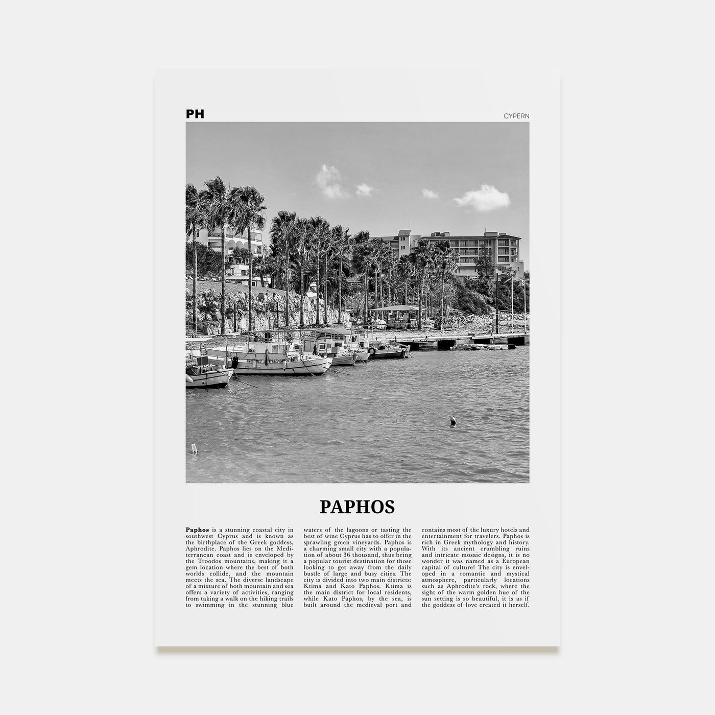 Paphos Travel B&W Poster
