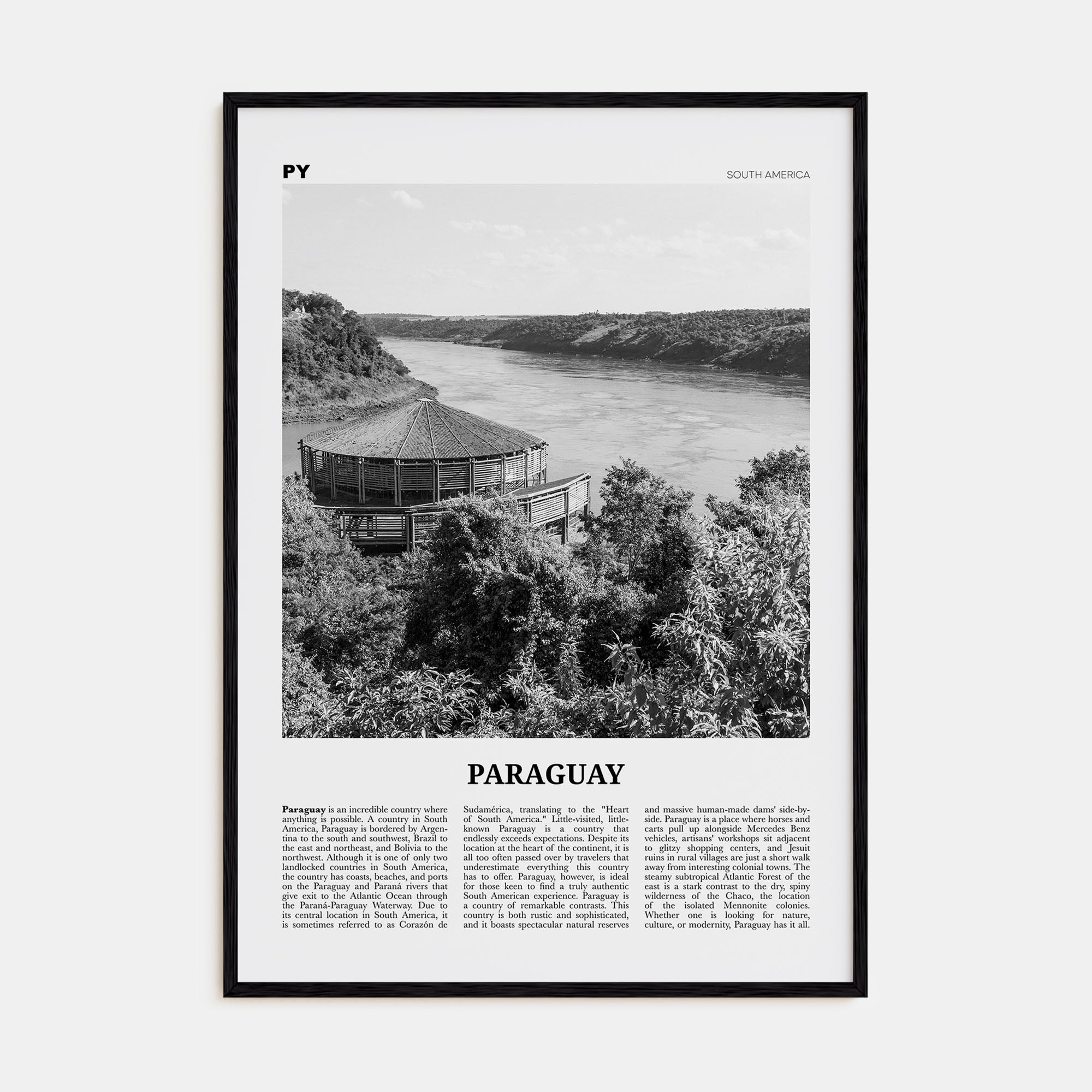 Paraguay Travel B&W No 1 Poster