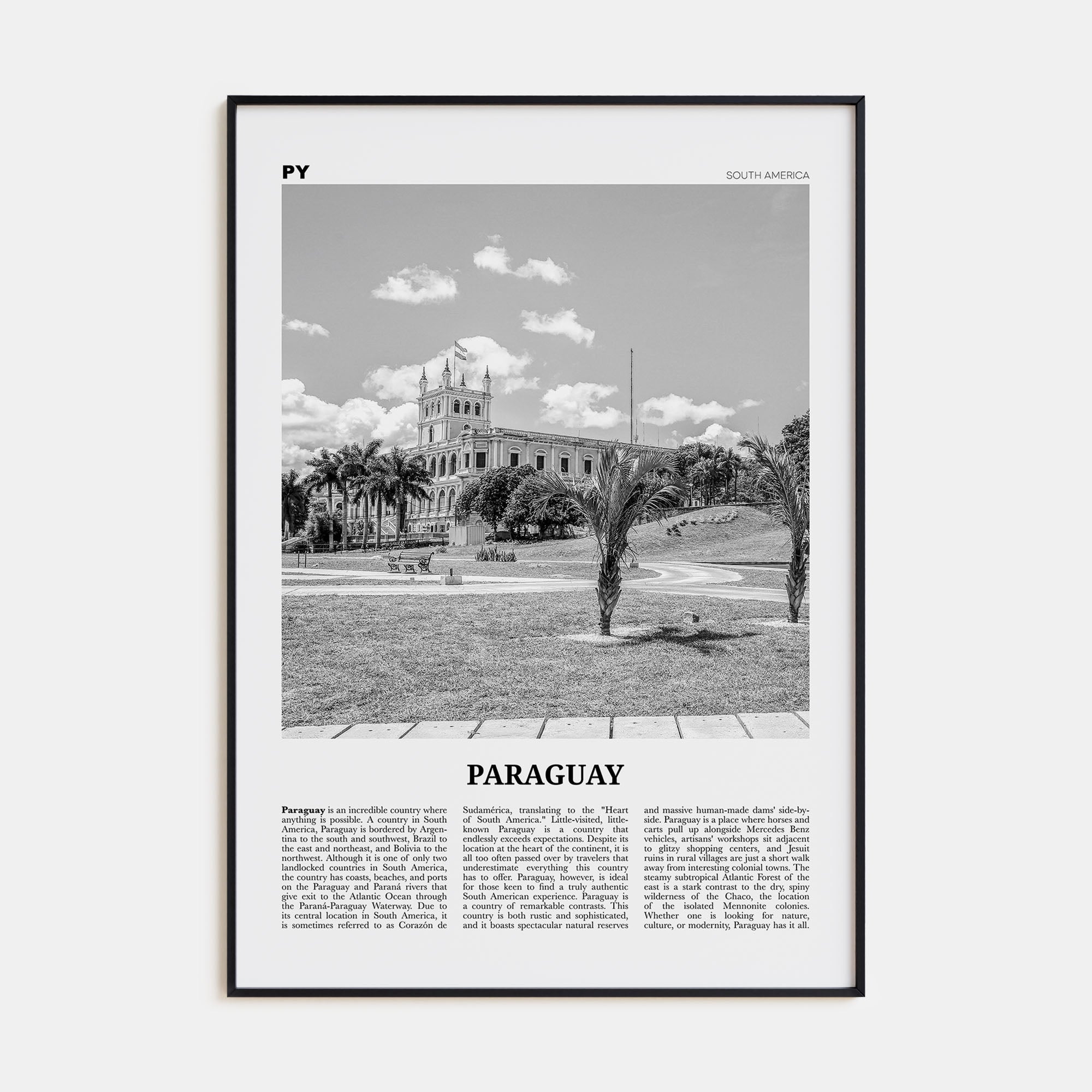 Paraguay Travel B&W No 2 Poster